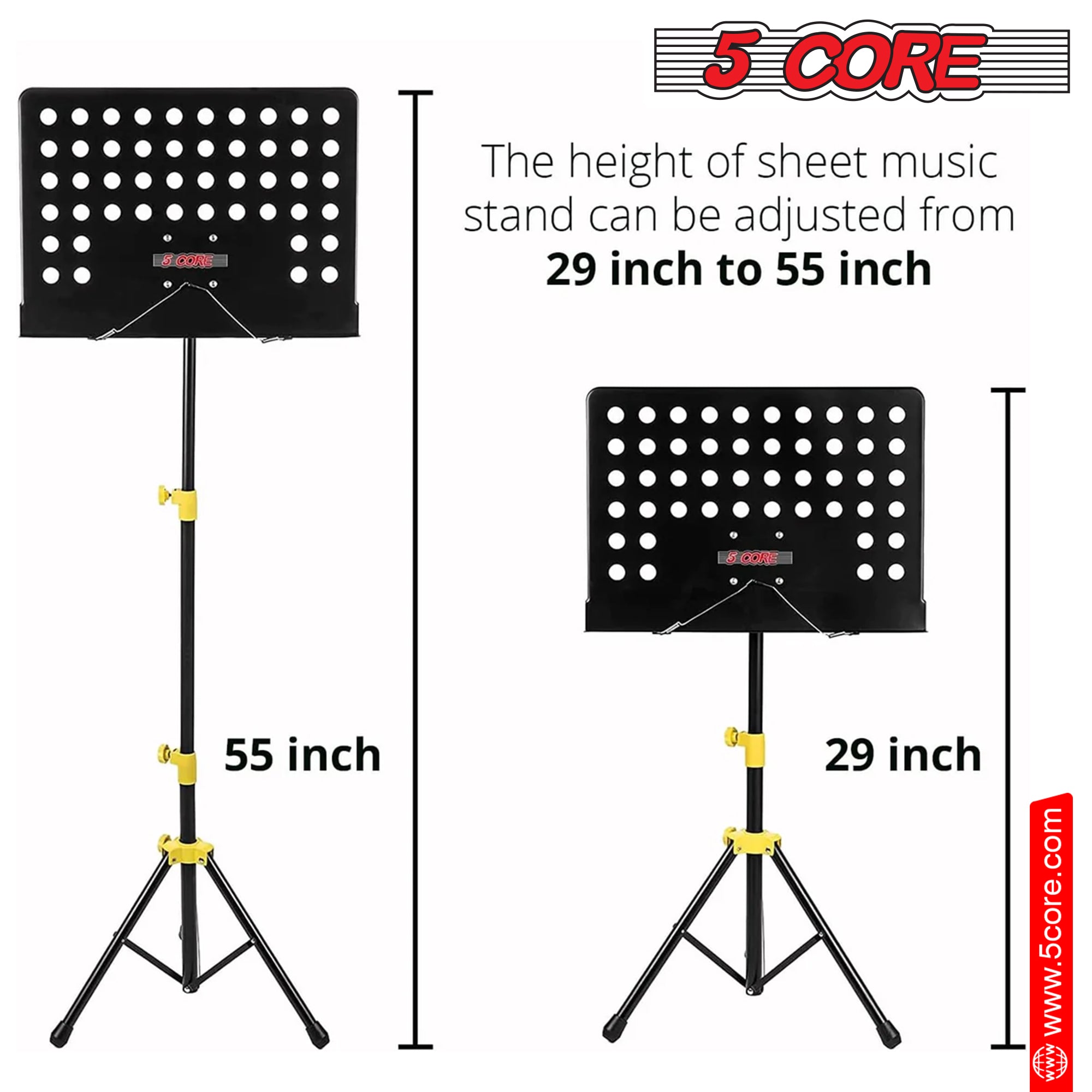 5 Core Music Stand for Sheet Music Yellow Folding Portable Stands Light Weight Book Clip Holder Music Accessories - MUS YLW