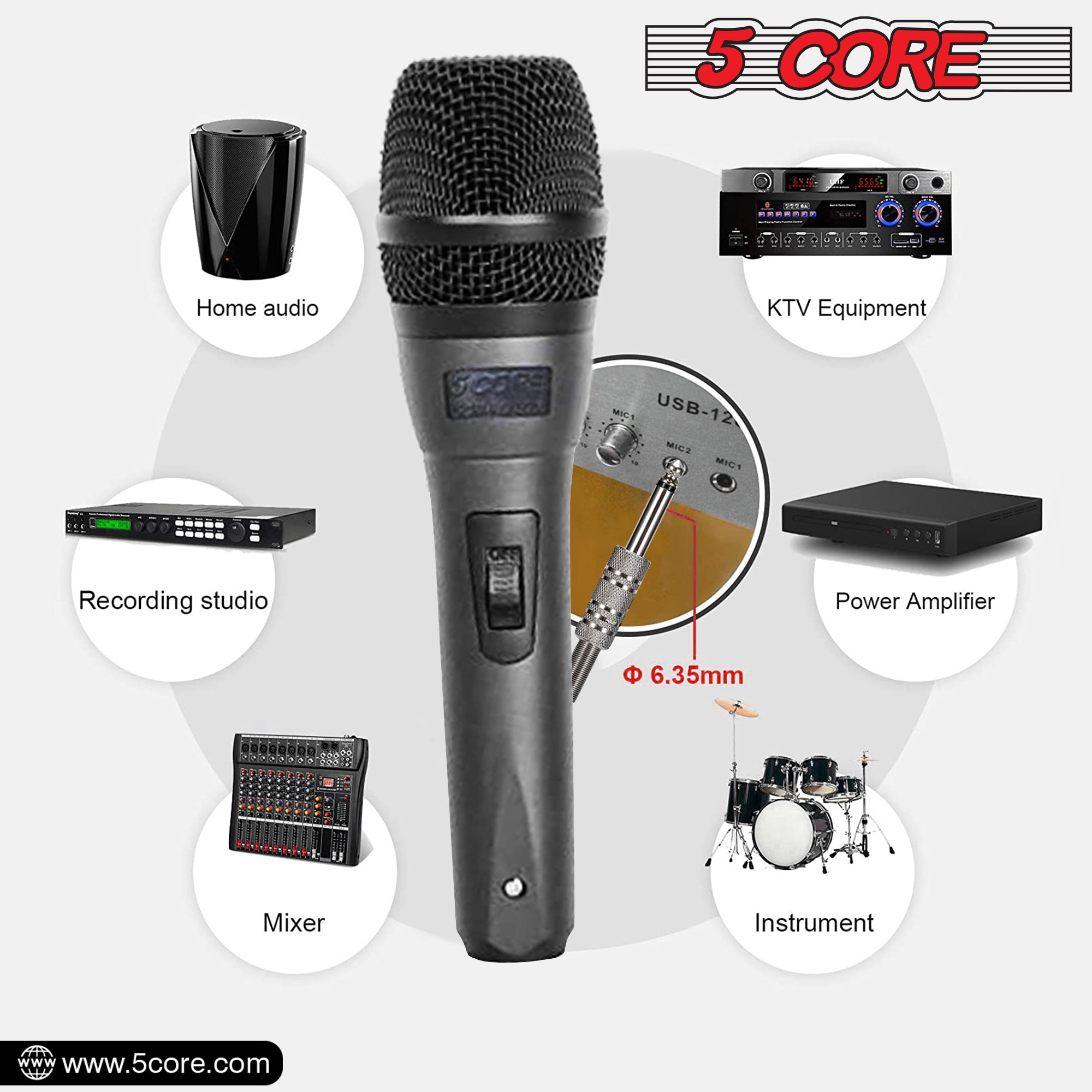 5 Core Handheld Microphone For Singing • Dynamic Neodymium Cardioid Unidirectional Vocal Metal Mic