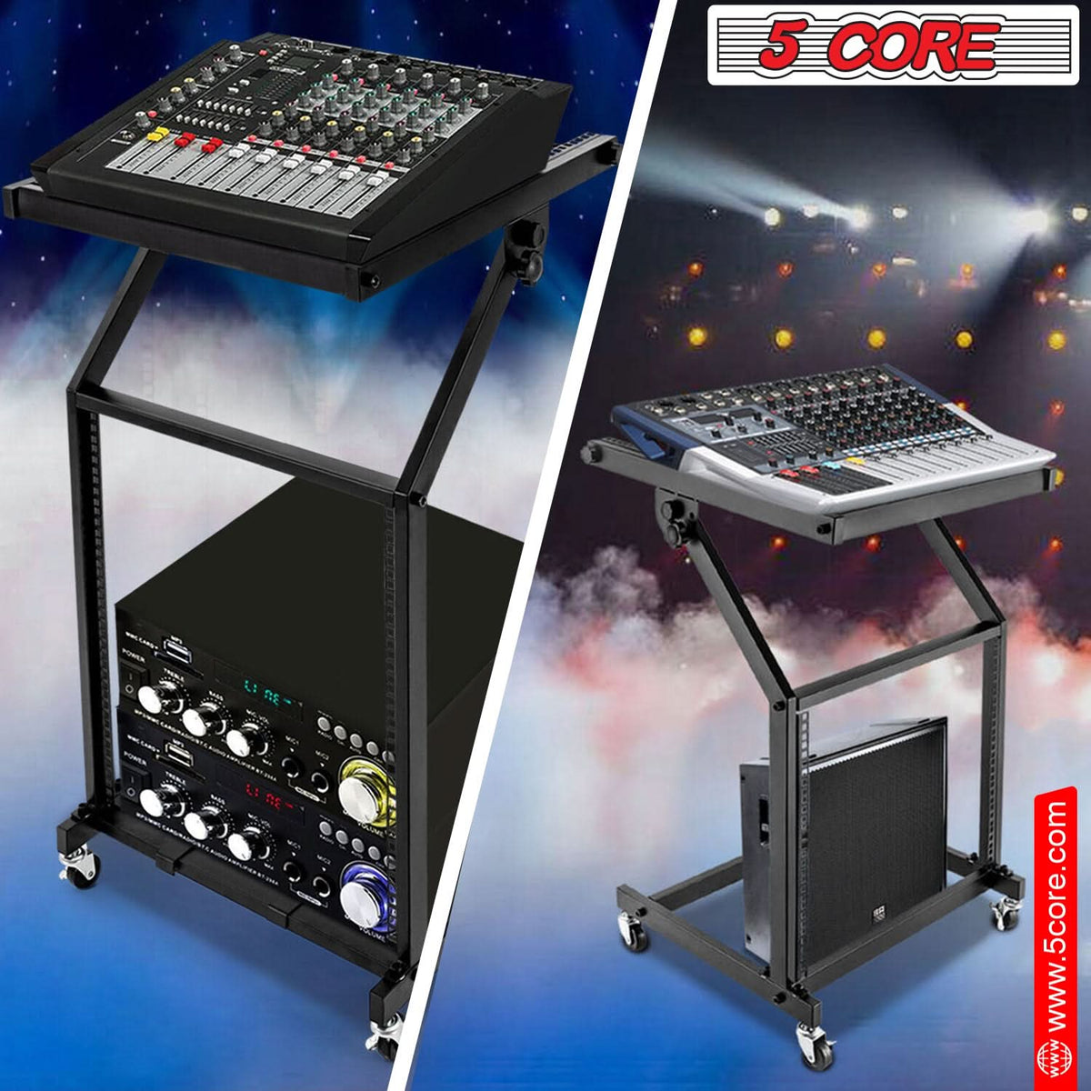 5 Core 9U DJ Mixer Stand Adjustable Rack Mount Cart - 5 Core