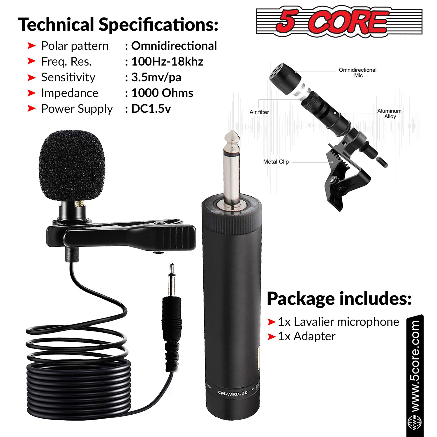 5Core Lavalier Microphone Professional Tiny Shirt Clip On Lapel Mic Mini Wearable Microfono 1 2 Pc
