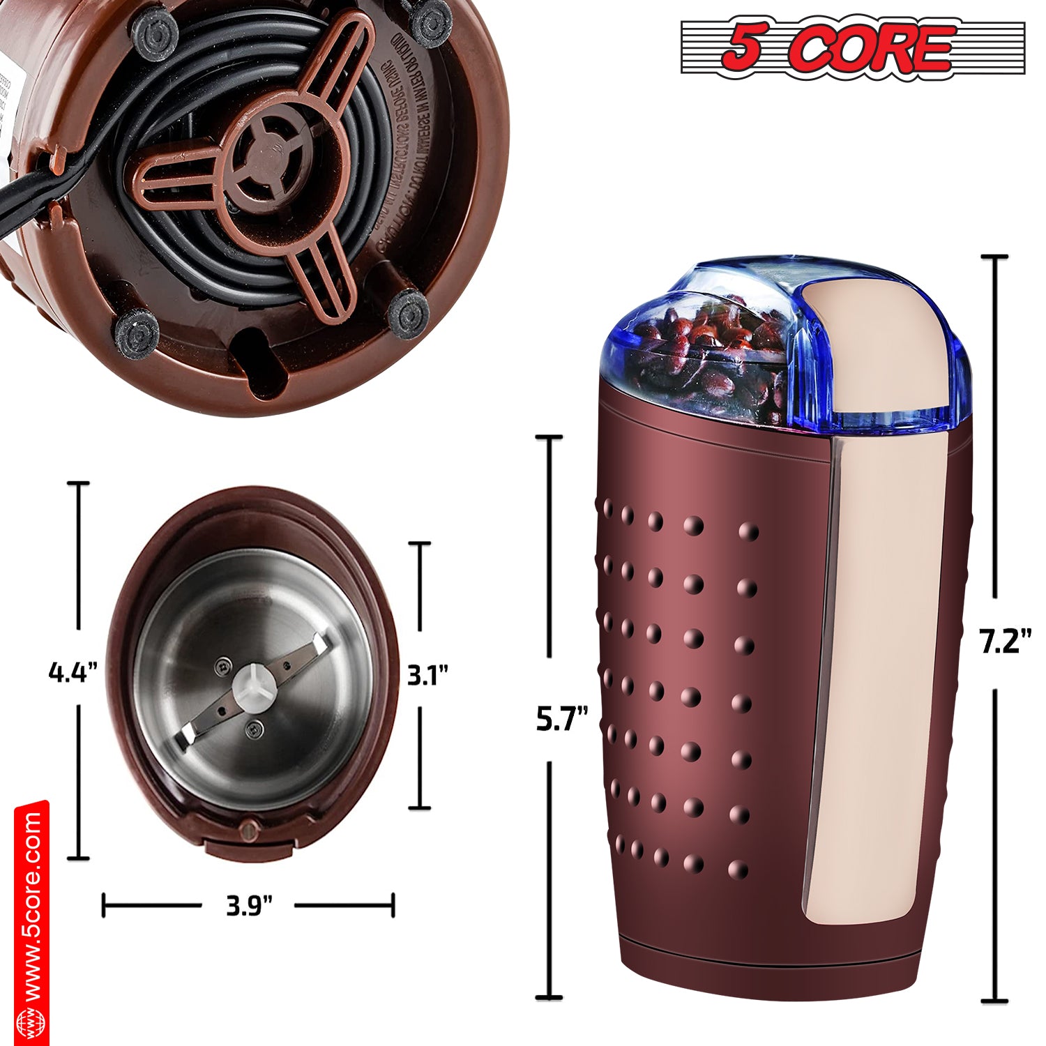 Compact and Efficient 5 Core Coffee Grinder CG 01 BR - 150W, 85g Capacity in Stylish Brown