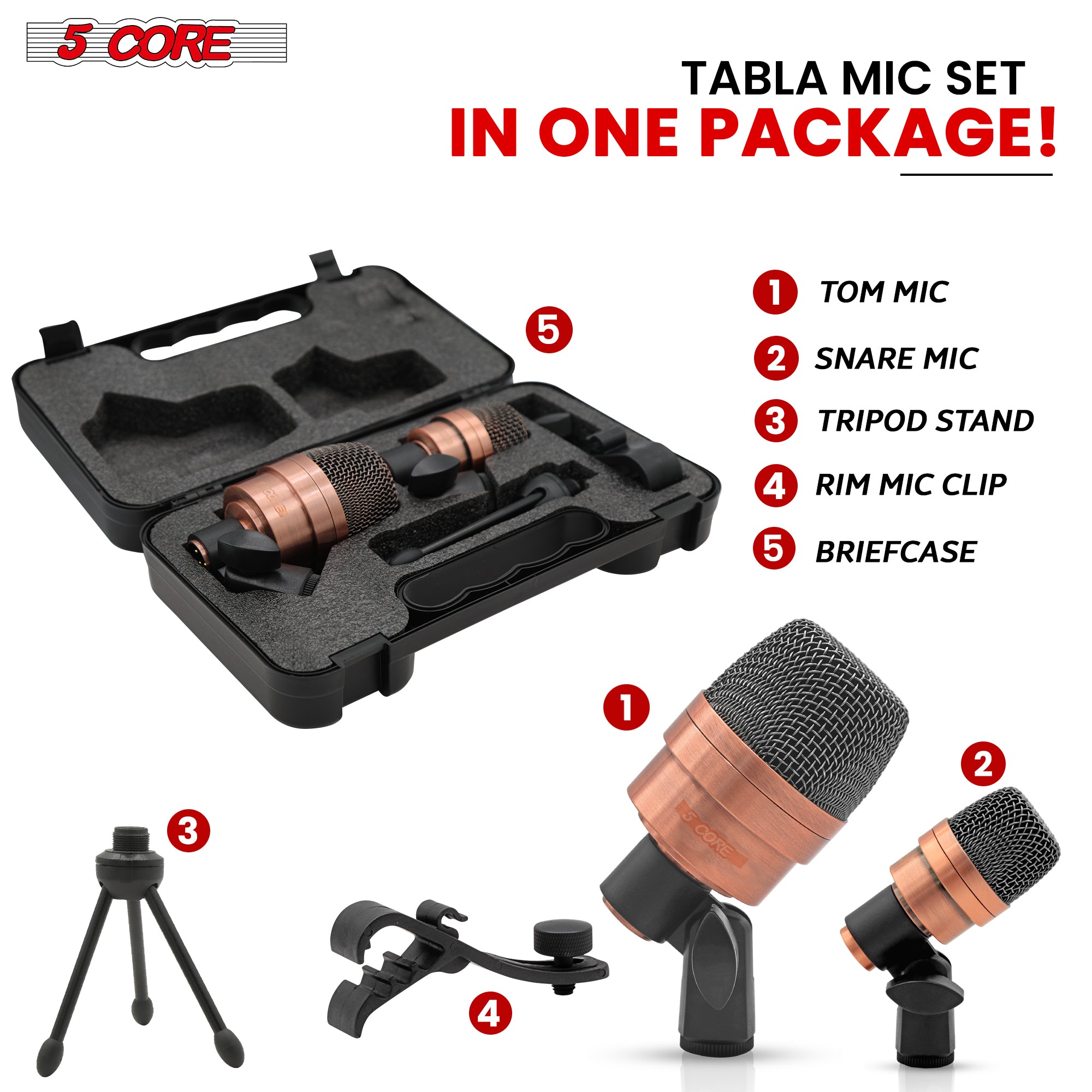 5 Core Tabla Mic XLR Wired Uni Directional Snare Tom Instrument Microphone