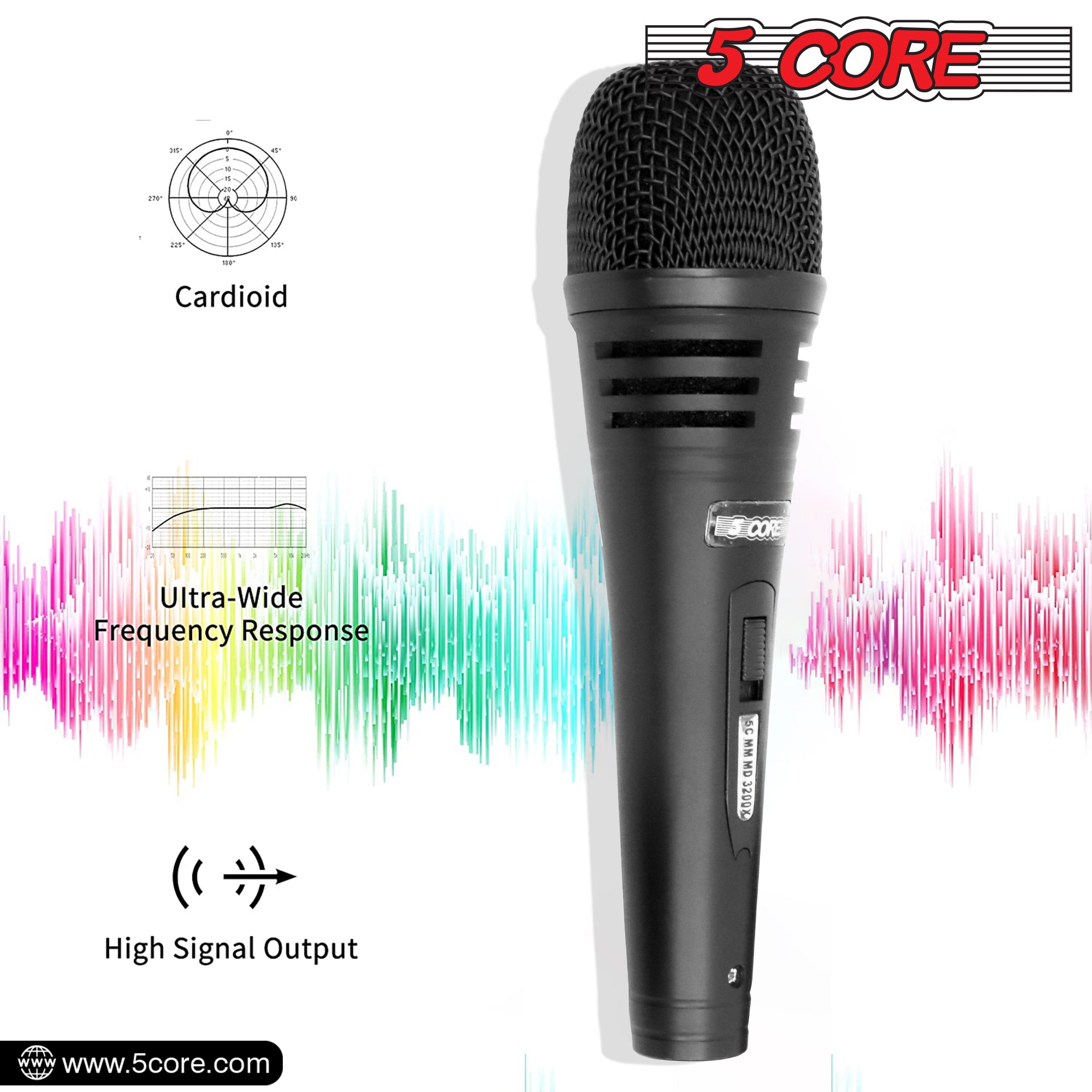5 Core Handheld Microphone For Singing • Dynamic Neodymium Cardioid Unidirectional Vocal Metal Mic