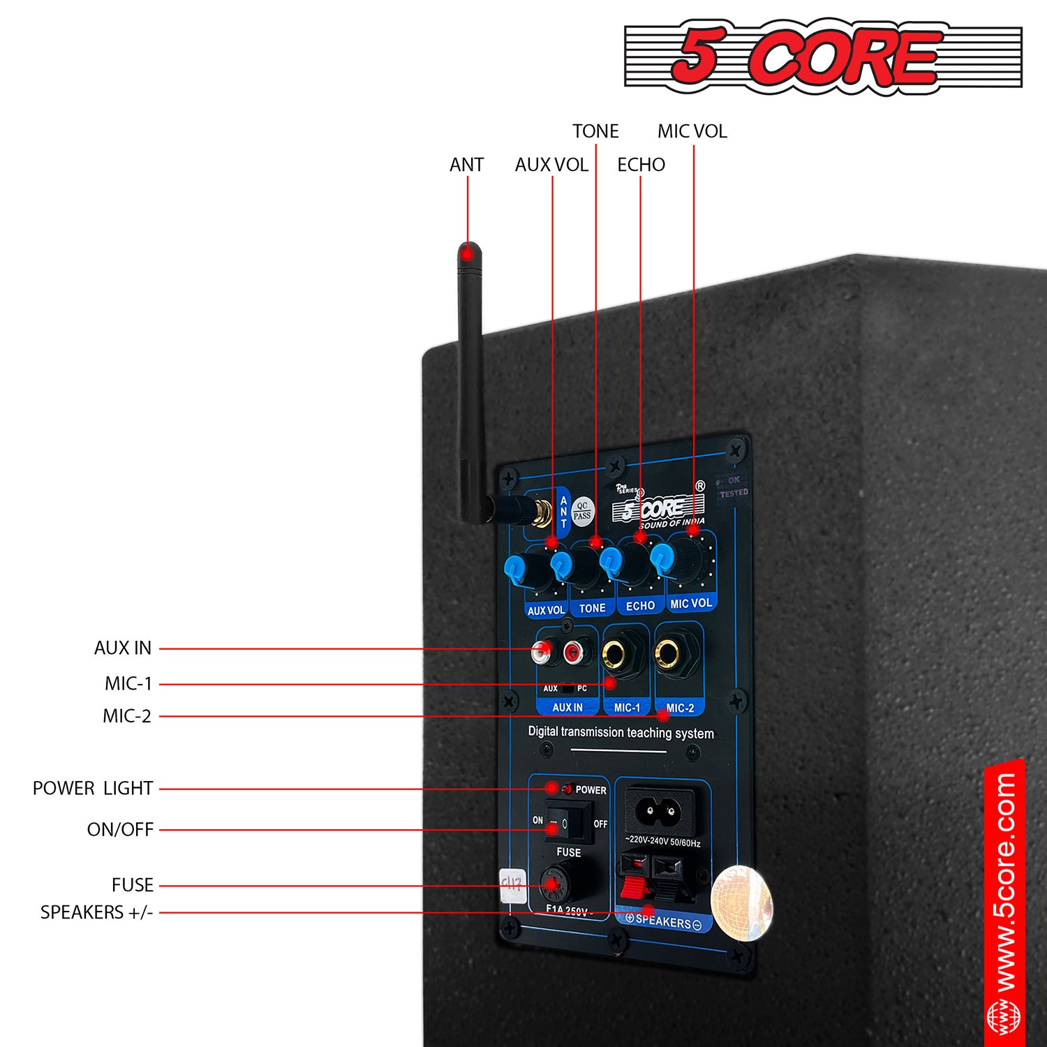 5Core Voice Amplifier 200W Active Portable PA Speaker System w Wireless Lavalier Microphone