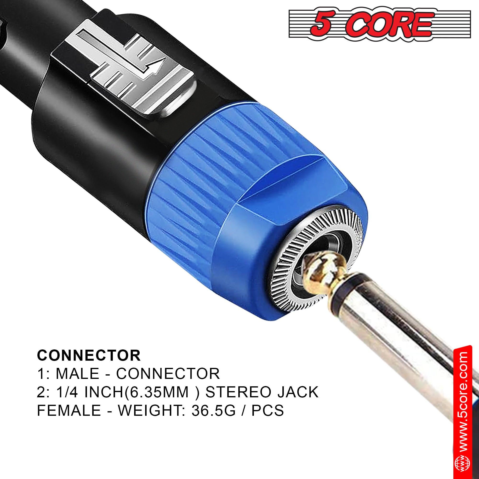 5 Core Speakon Adapter 2 Pack • High Quality Audio Jack Male Audio Pin • Speaker Adapter Connector