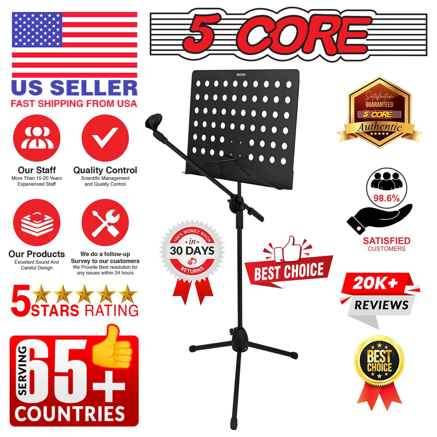 5Core Handheld Dynamic Microphone + Tripod Sheet Music Stand With Mic Holder