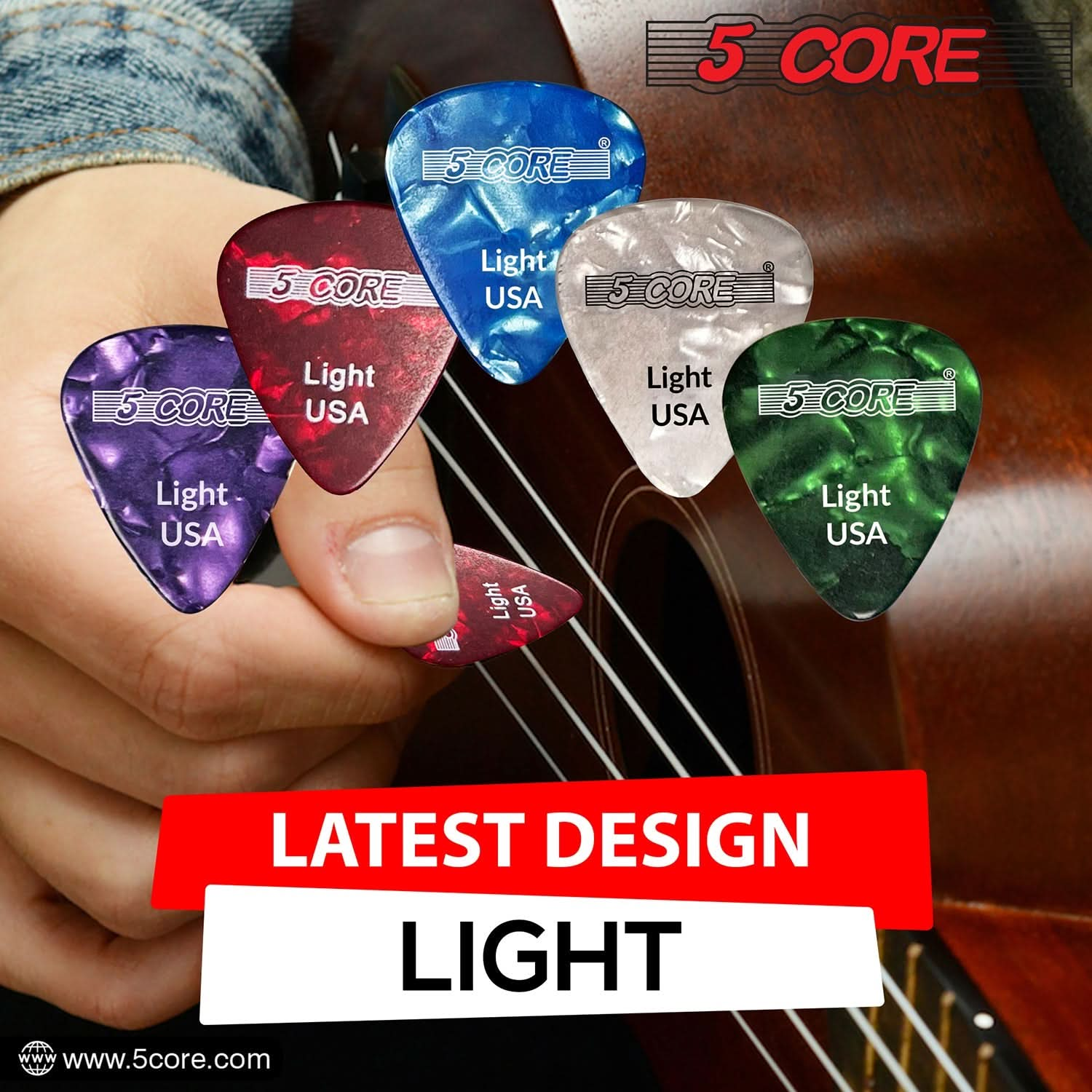 5Core Guitar Picks Celluloid Light Gauge 0.46mm Pick - Acoustic Electric Bass Guitars BLUE