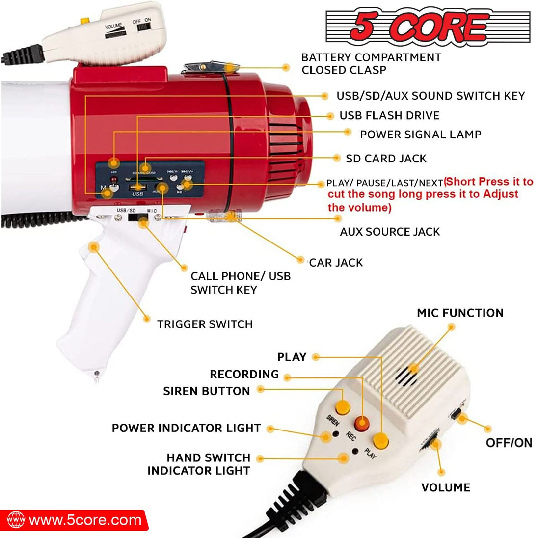 Bullhorn megaphone rechargeable, ideal for soccer horn and cheer megaphone.