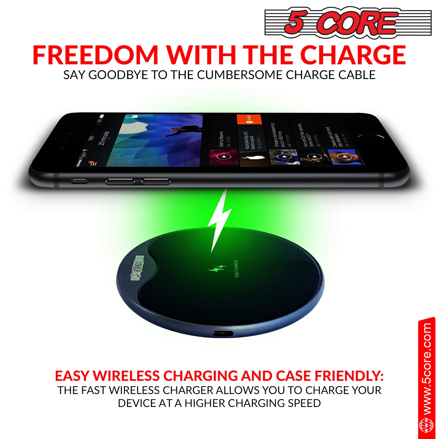 5 Core Wireless Charging Pad 15W Qi-Certified Fast Phone Charging Mat Cargador Inalámbrico