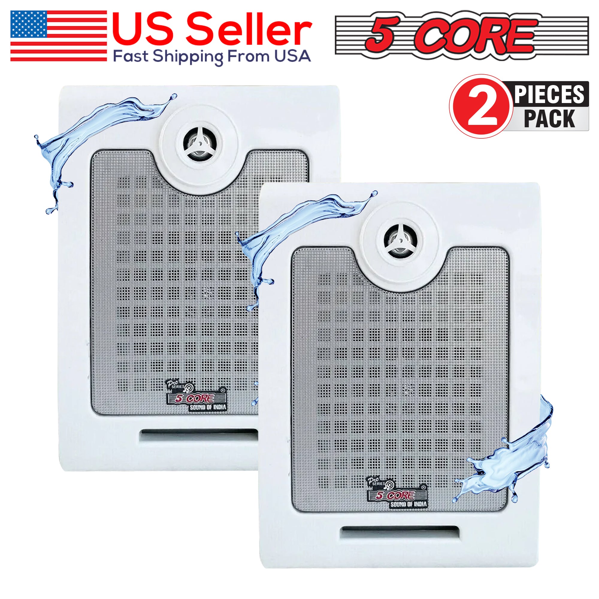5 Core Wall Speaker System 2Pack 2 Way 200W PMPO Power • Heavy Duty Waterproof Wall Mount Speakers