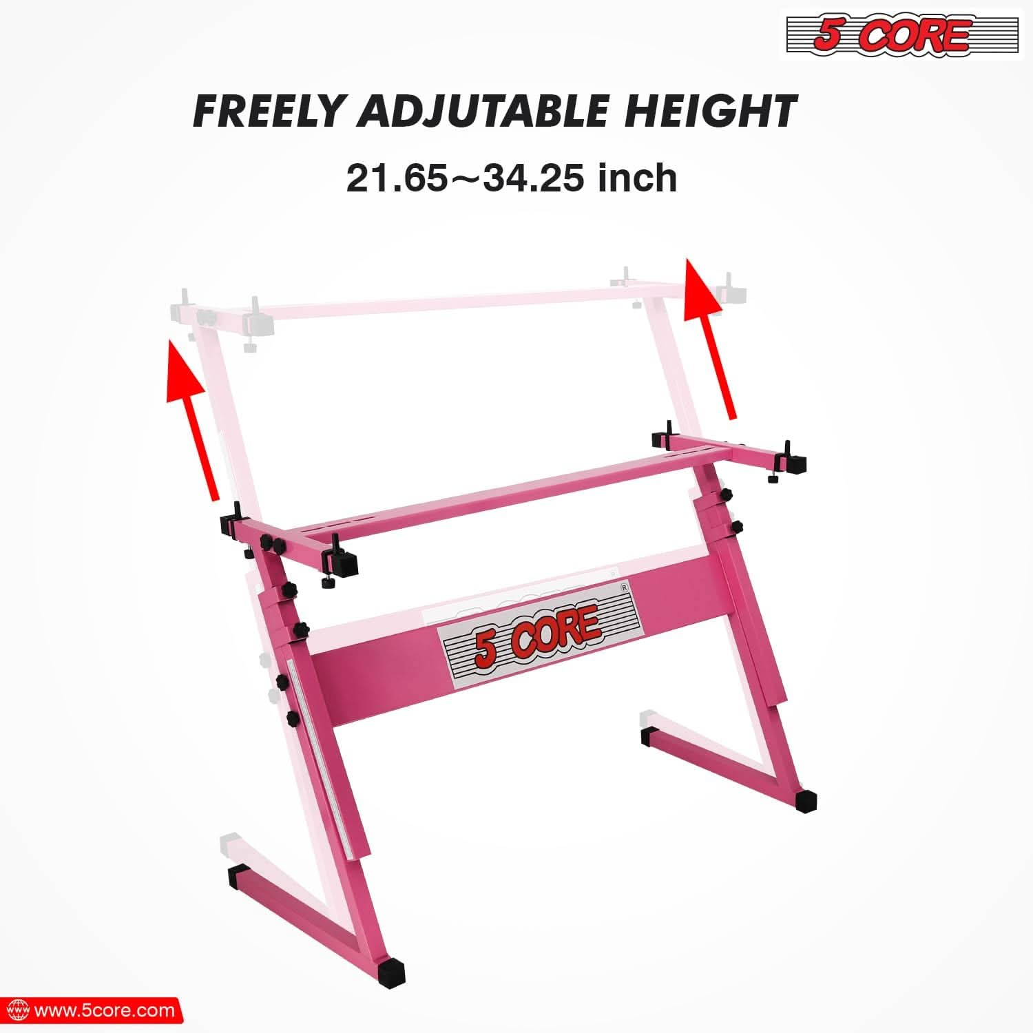 5Core Keyboard Stand Adjustable z Style Piano Riser + Keyboard Piano Bench PINK