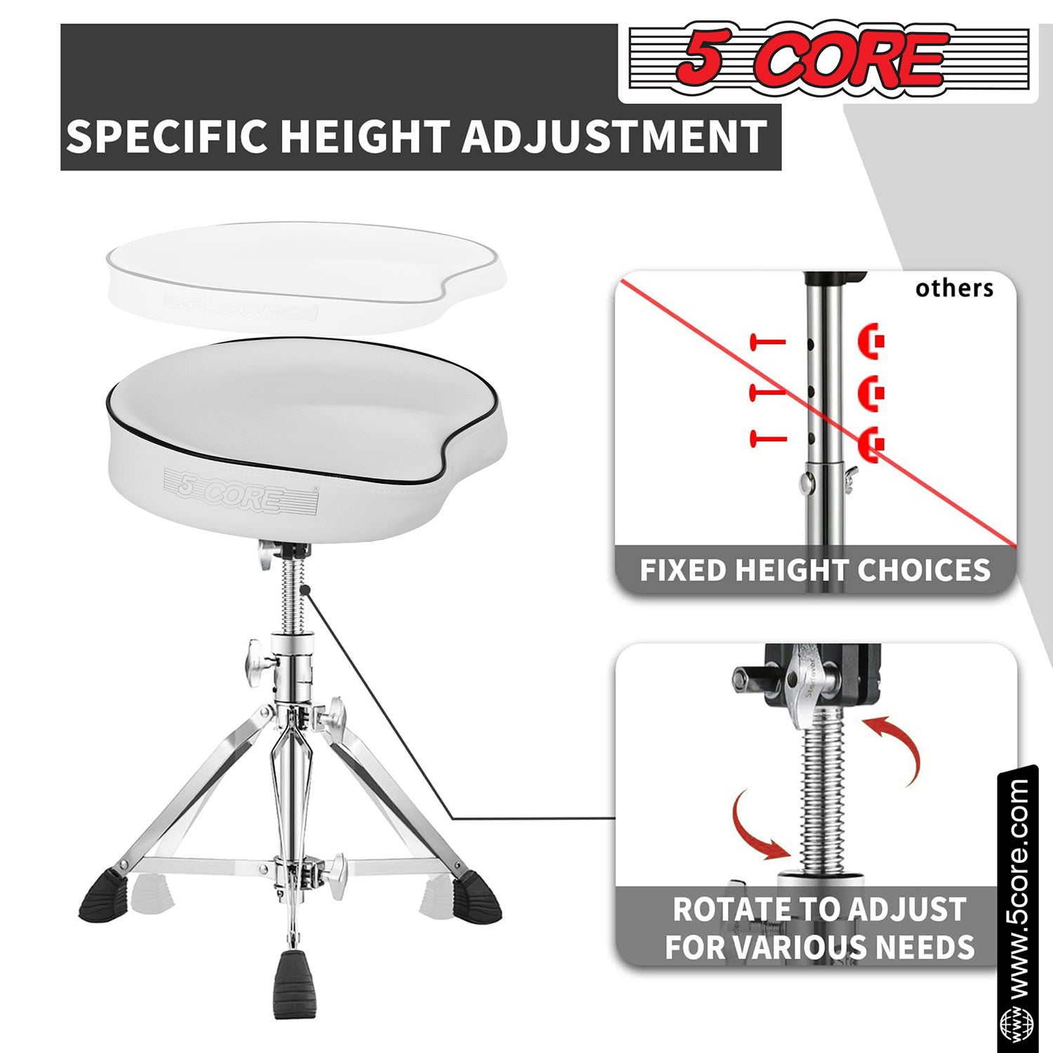 5 Core Performance Stool: Heavy-duty chair with plush padding and height adjustment for musicians.