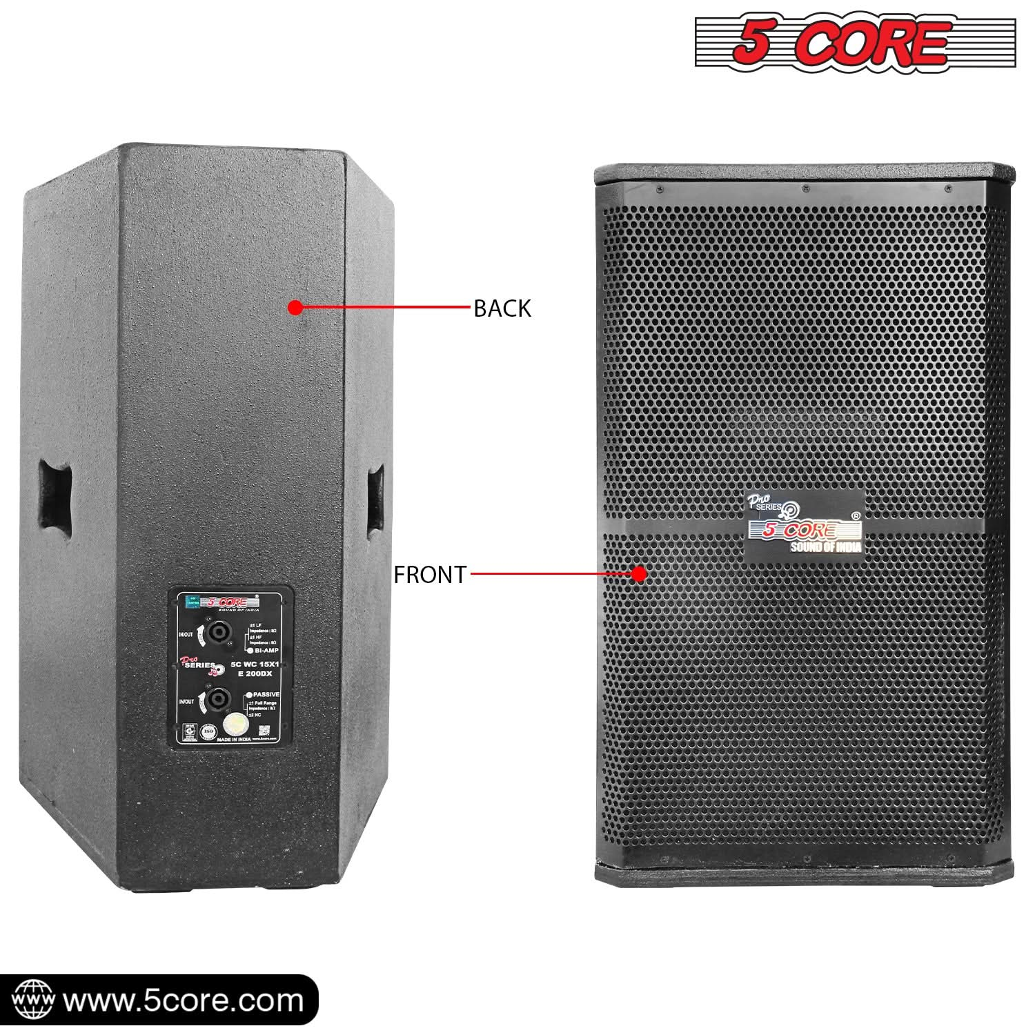 5Core Portable Cabinet PA DJ Speaker System 15" 2000W Passive 2 Way Loudspeaker  Full Range Audio