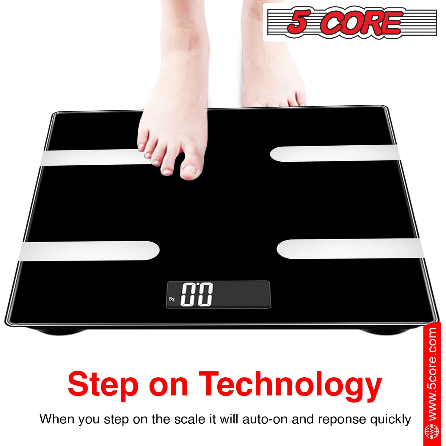 5 Core Weight Smart Scale for Body Weight Digital Bathroom Scale BMI Weighing Bluetooth Body Fat Monitor Health Analyzer Sync with App -BBS HL B BLK