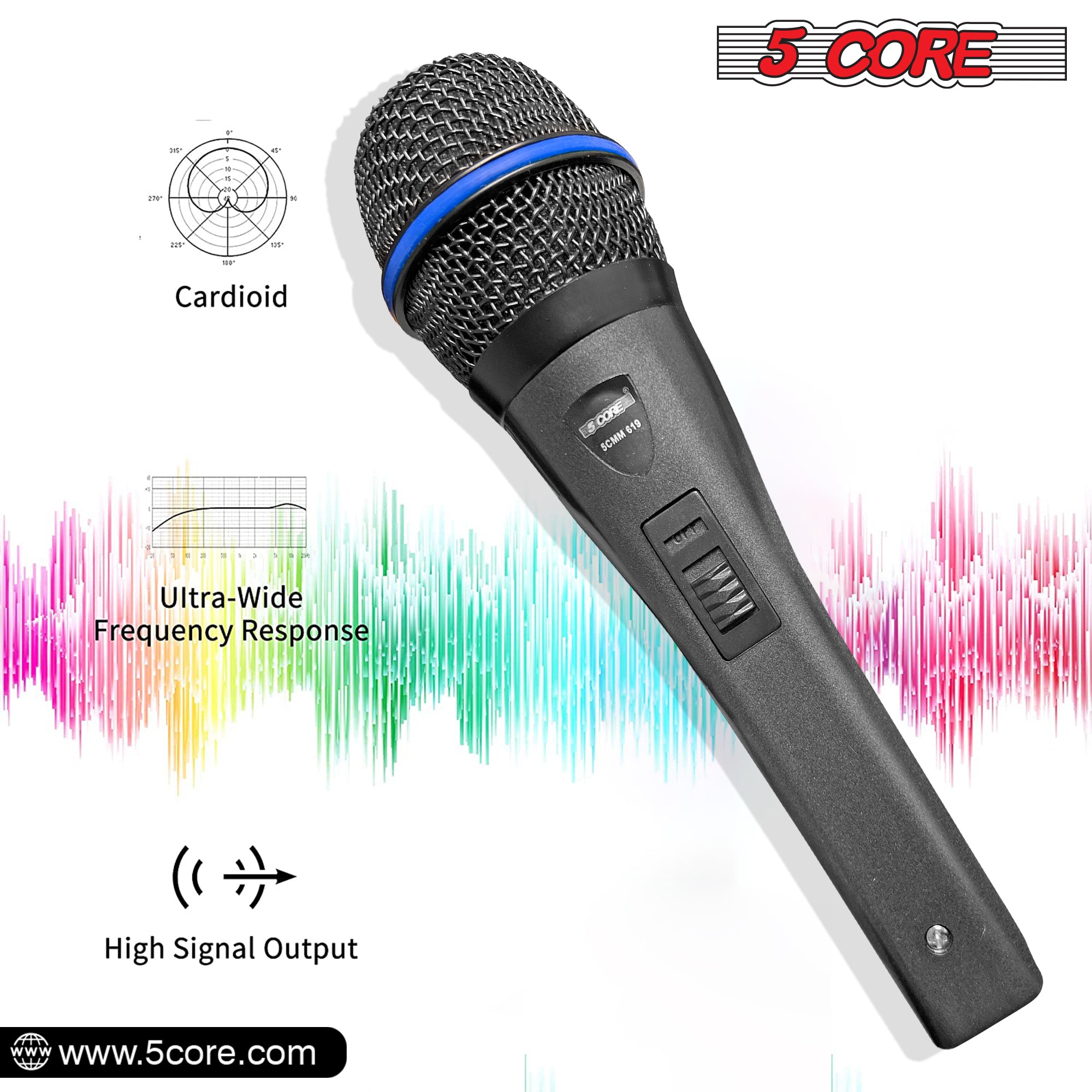 5 Core Microphone Karaoke XLR Wired Mic Professional Studio Microfonos w ON/OFF Switch Pop Filter Dynamic Cardioid Unidirectional Pickup -PM 619