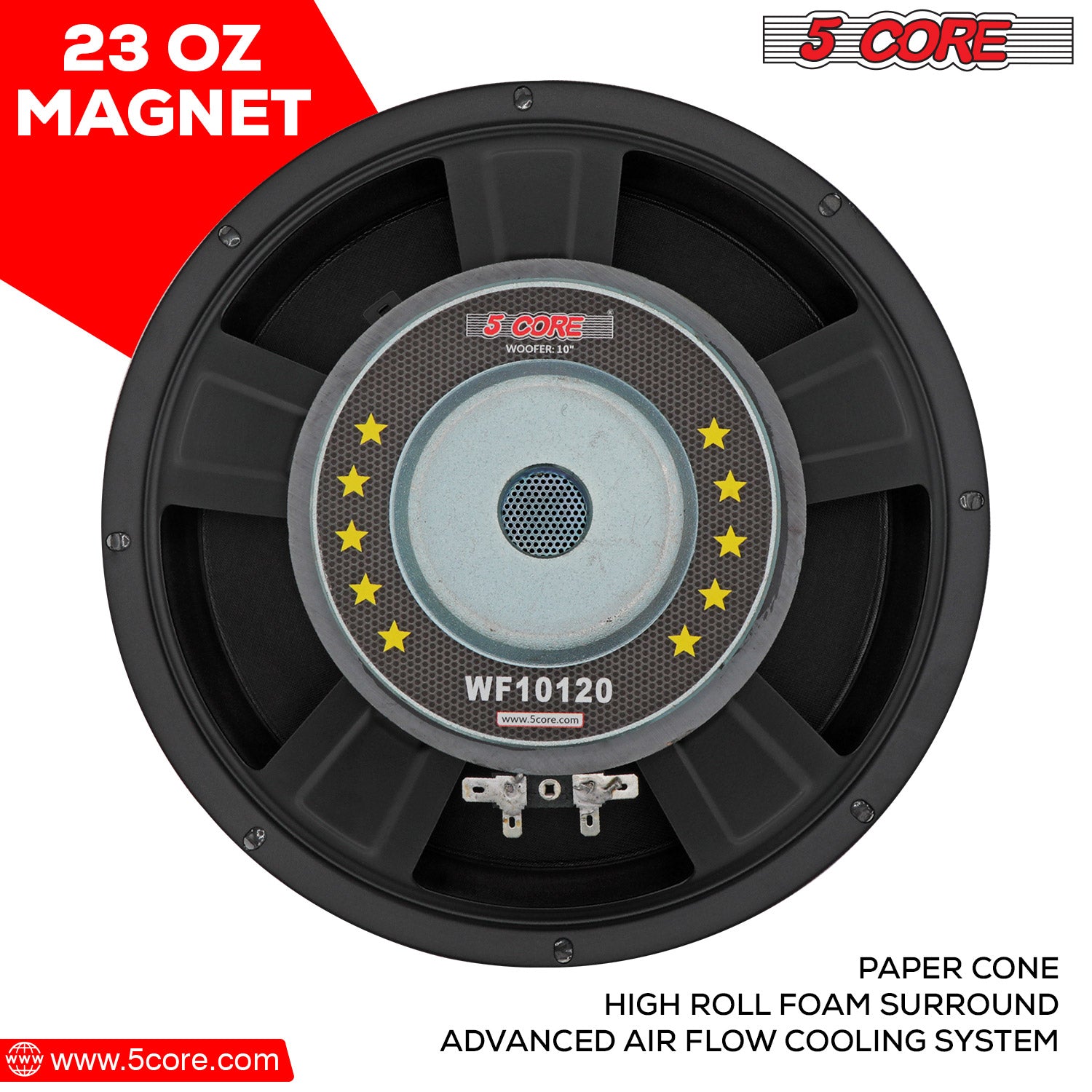 5 core 10" replacement speaker has 23 oz magnet.