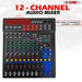 12-channel soundboard with multiple input options, clear audio controls, and professional-grade features for sound mixing