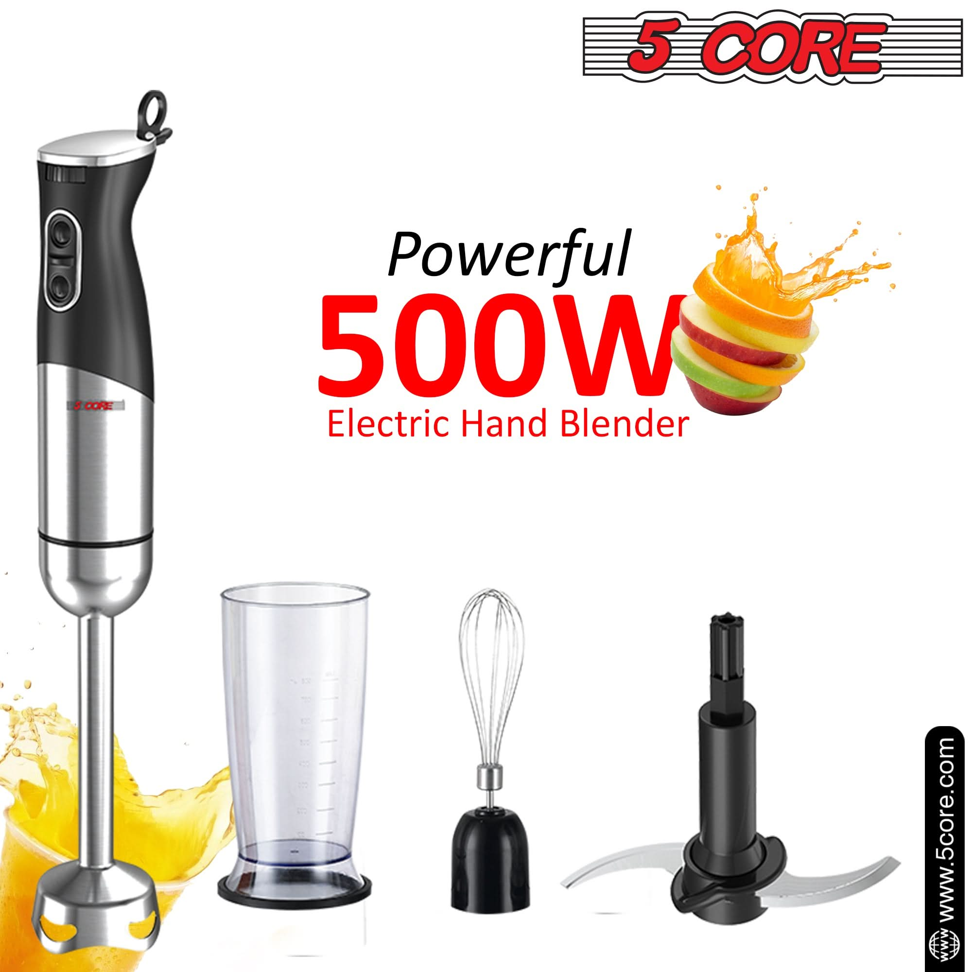 5Core Immersion Hand Blender 500W Stick Handheld Mixer Kitcchen Electric Whisk