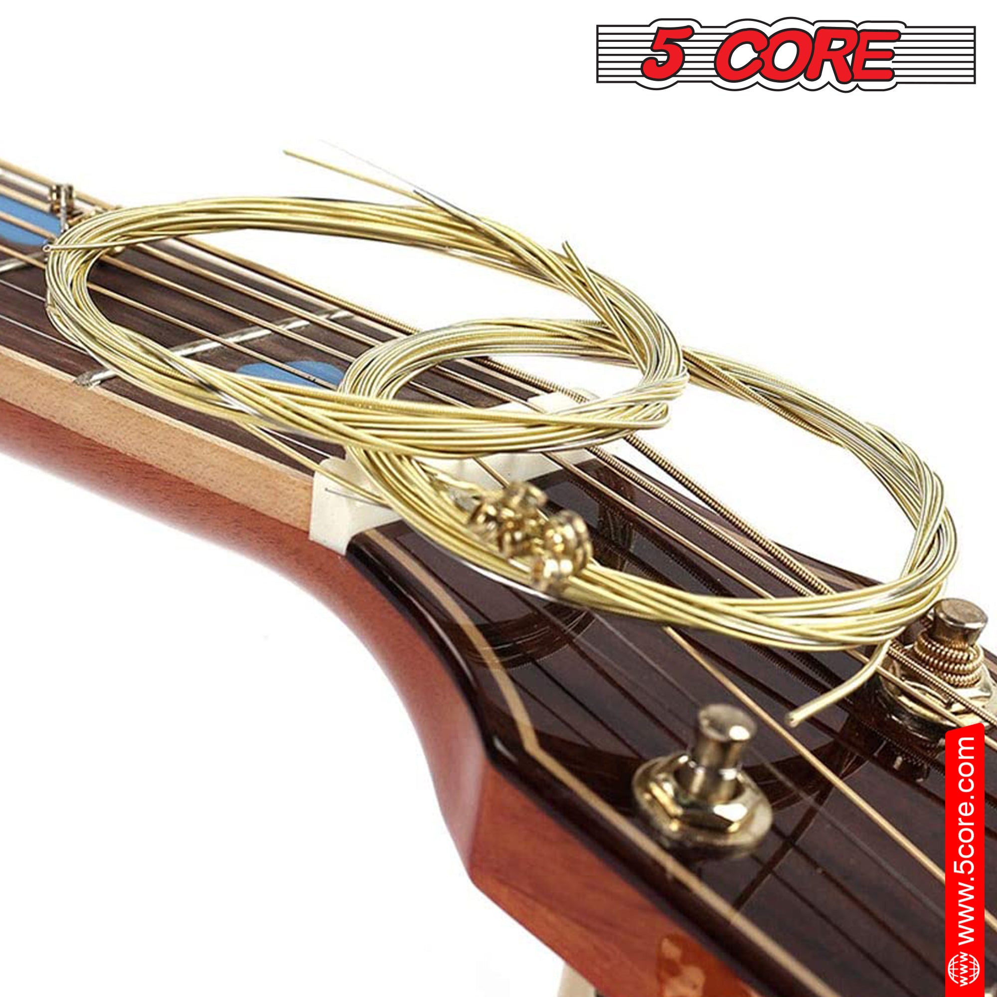 5Core Acoustic Guitar Strings 0.010-0.047 Steel Gauge w Deep Bright Tone for 6 String Guitars