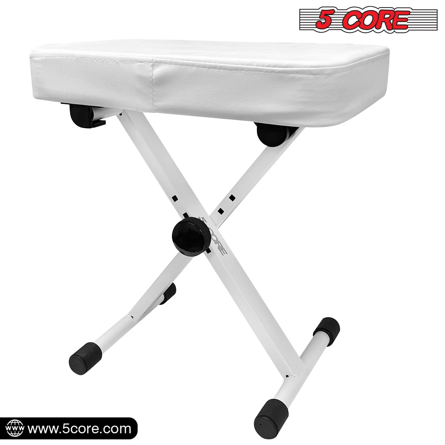 5 Core Adjustable Keyboard Bench 18.5 - 24.2 Inch Heavy Duty X style Bench Piano Stool Chair Thick And Padded Comfortable Guitar Stools -KBB WH HD