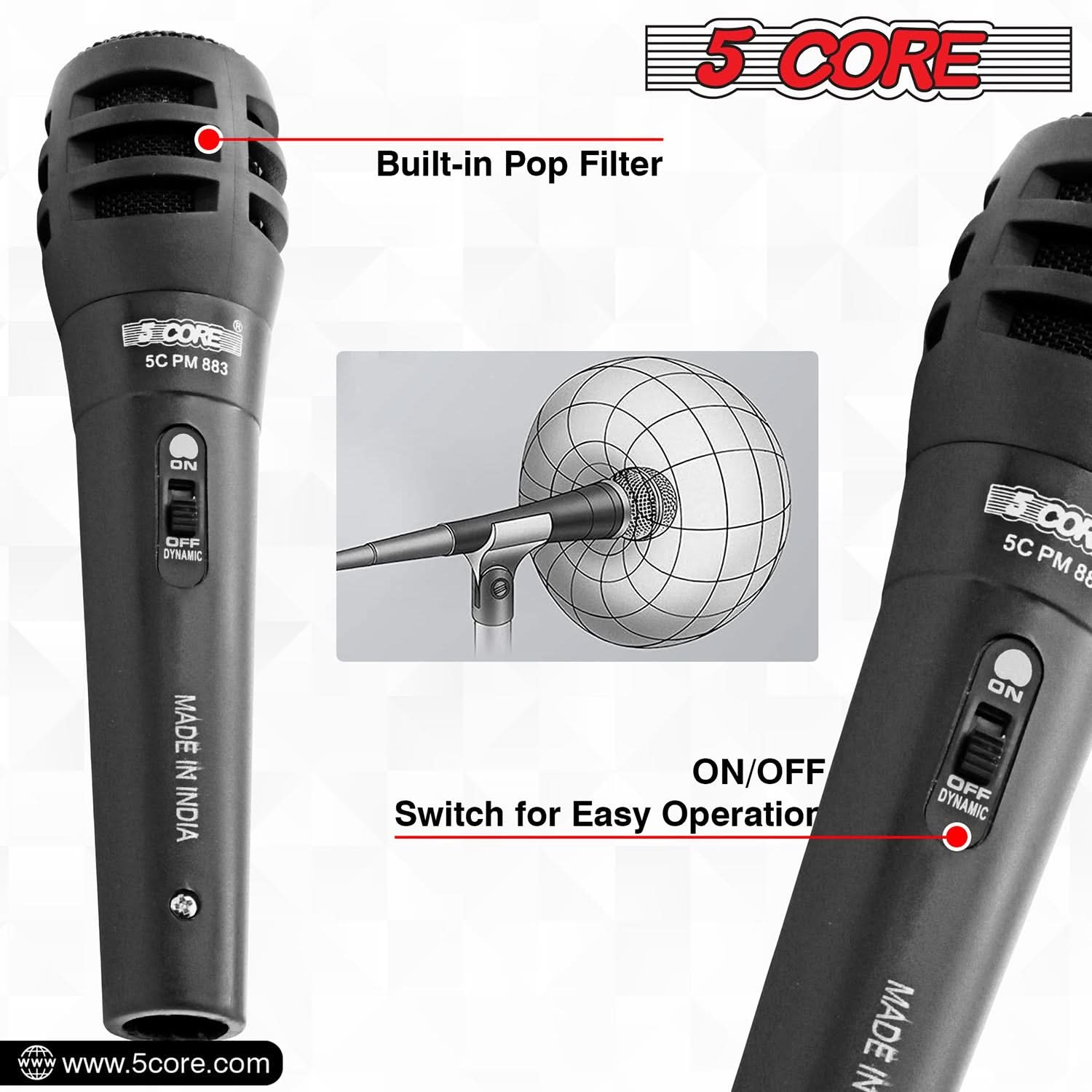 5Core XLR Microphone Dynamic Mic Karaoke Singing Studio Mics Handheld Microfono