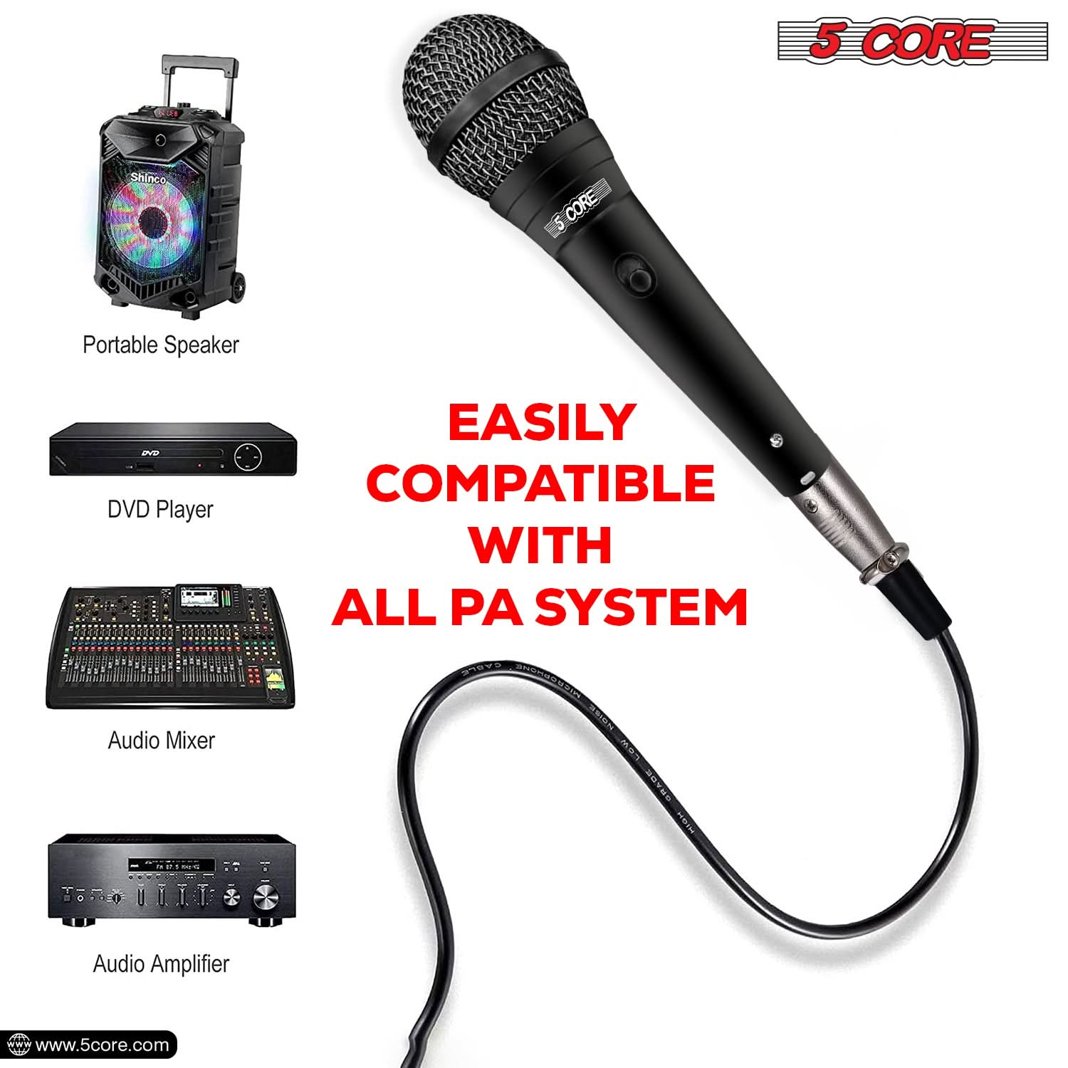 5Core Handheld Dynamic Microphone + Tripod Sheet Music Stand With Mic Holder