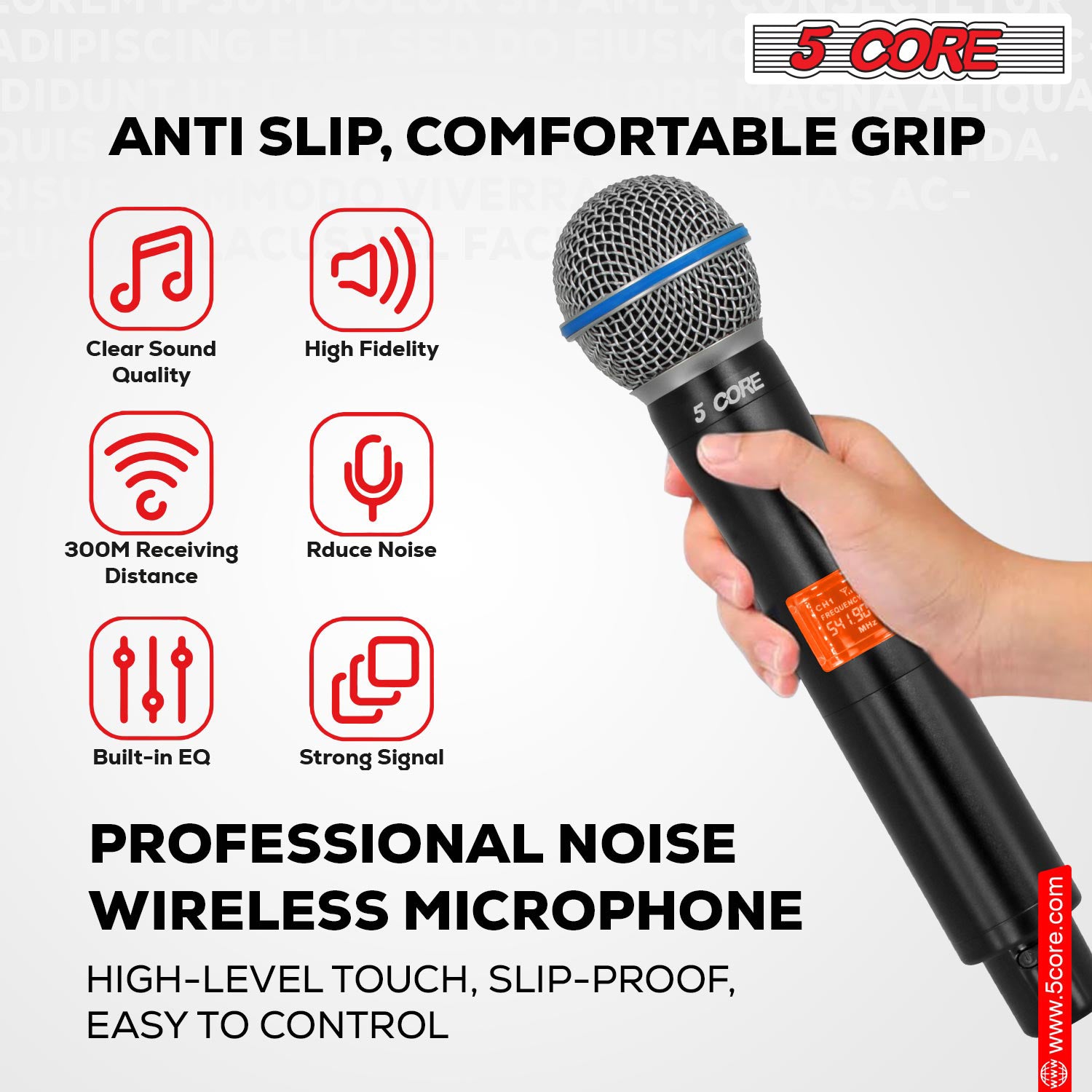 5Core Wireless Microphones Set 4 Channel UHF Microfono Inalambrico w Handheld Lapel Headset Mic