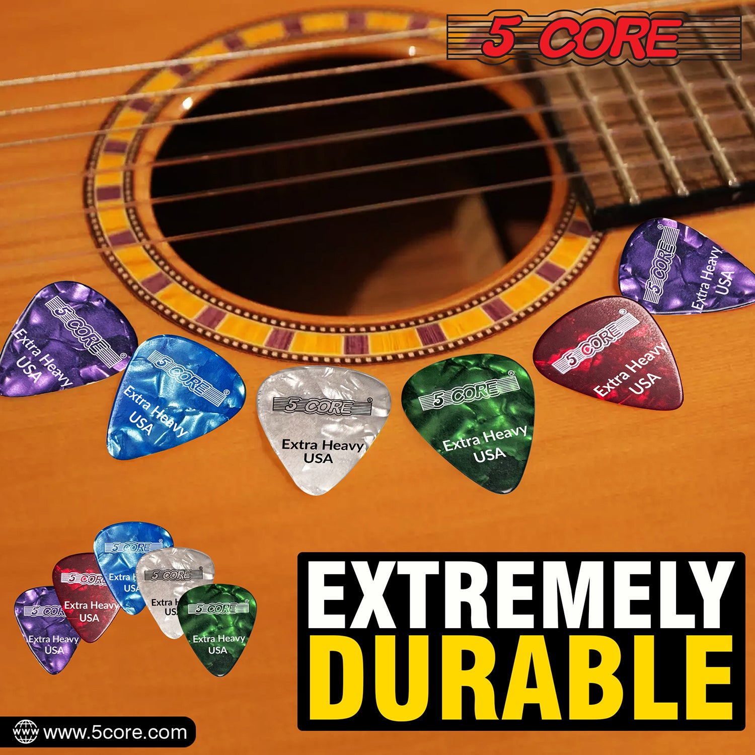 5 Core Celluloid Guitar Picks 20Pack  Extra Heavy Gauge Plectrums for Acoustic Electric Bass Guitar