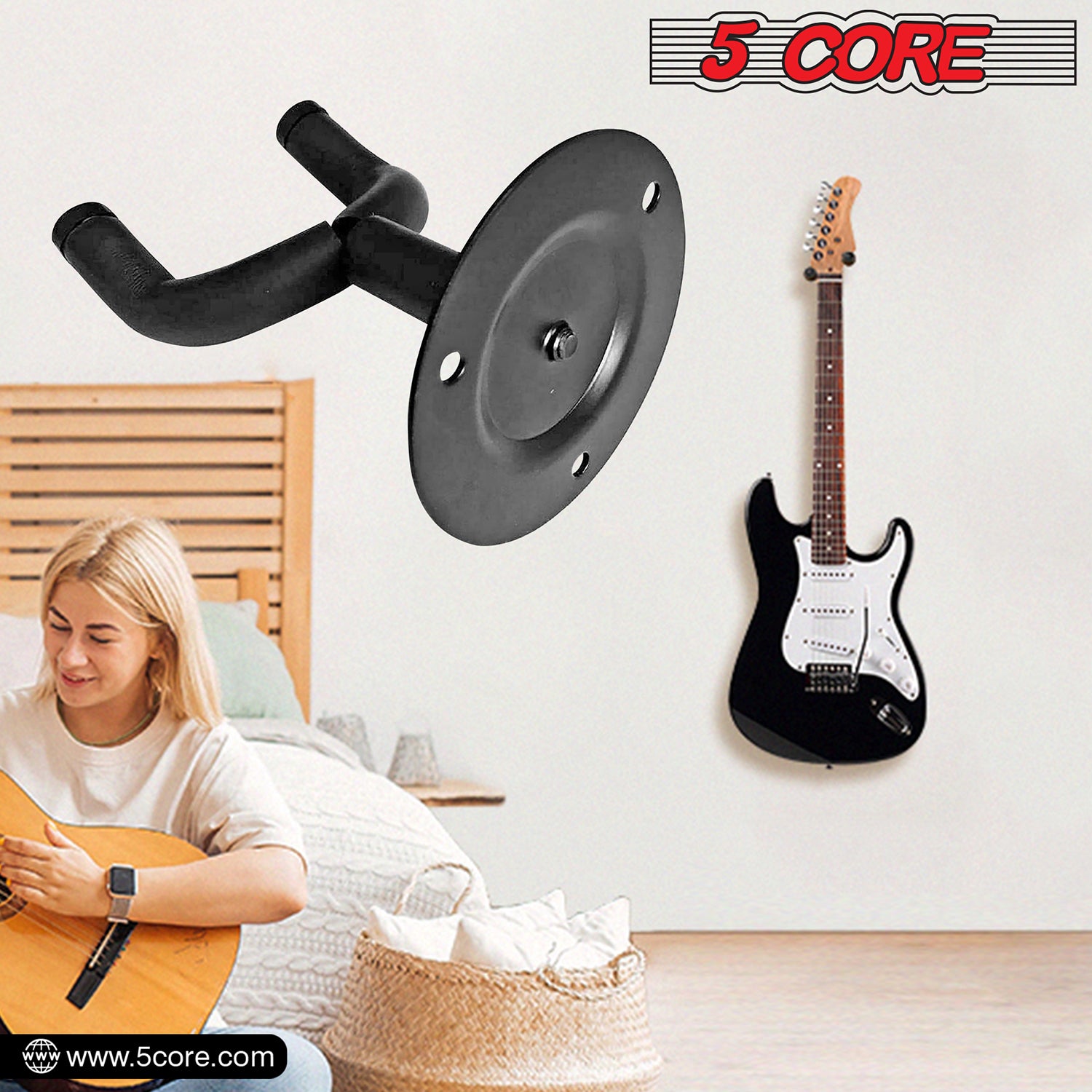 5 Core Guitar Wall Mount Hanger Display Guitar Wall Holder Hook w Screws Soft Padding
