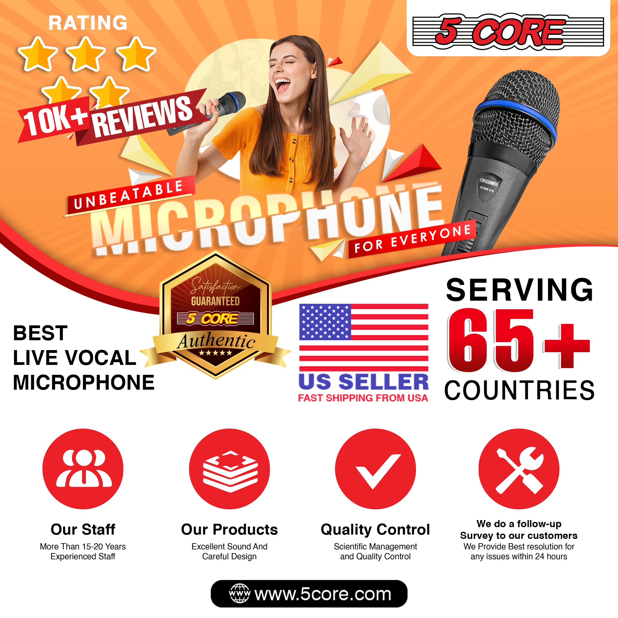 5 Core Microphone Karaoke XLR Wired Mic Professional Studio Microfonos w ON/OFF Switch Pop Filter Dynamic Cardioid Unidirectional Pickup -PM 619