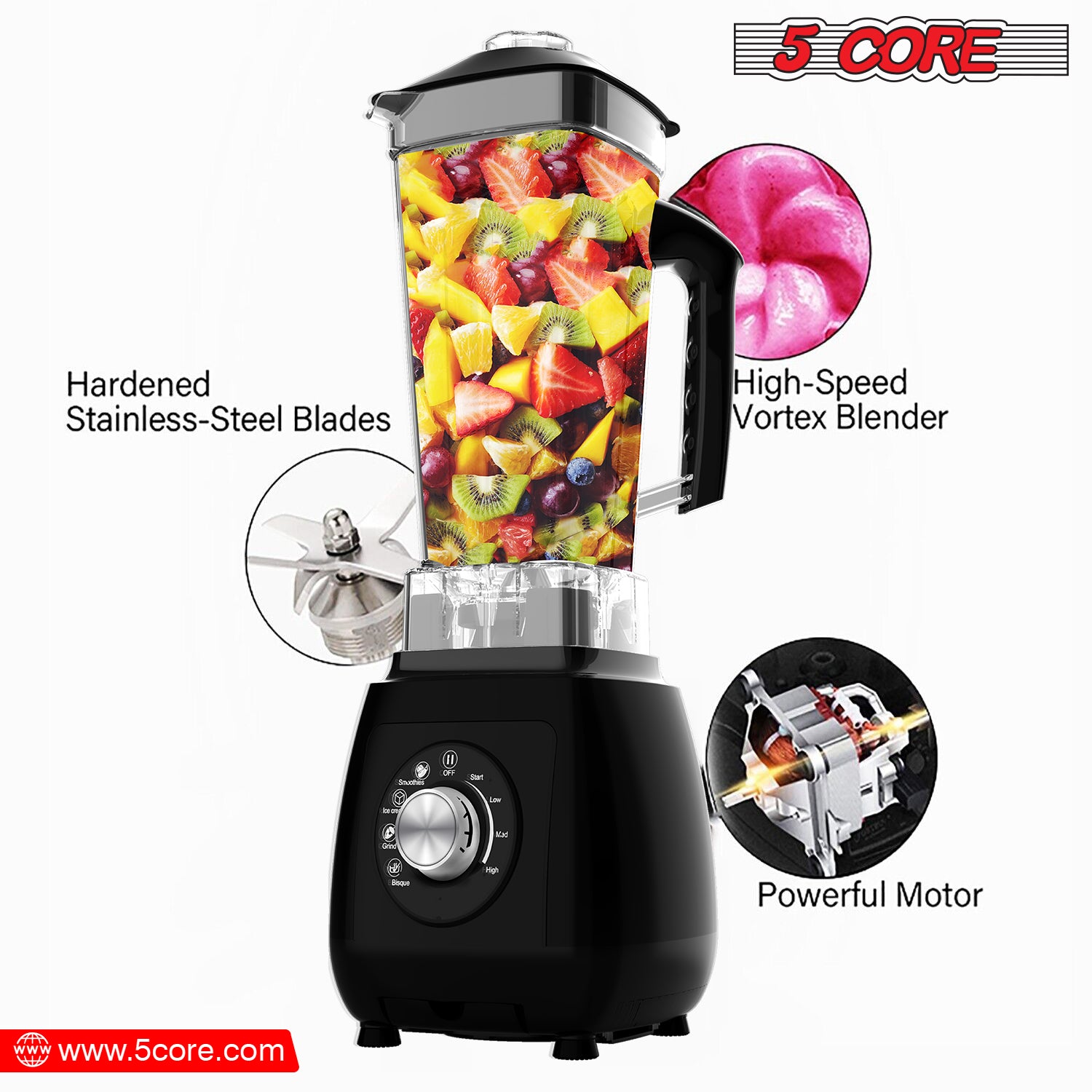 5 Core Personal Blender 68 Oz Capacity With Travel Mug Multipurpose Blender Food Processor Combo Blenders For Smoothies Juices Baby Food -JB 2000 M