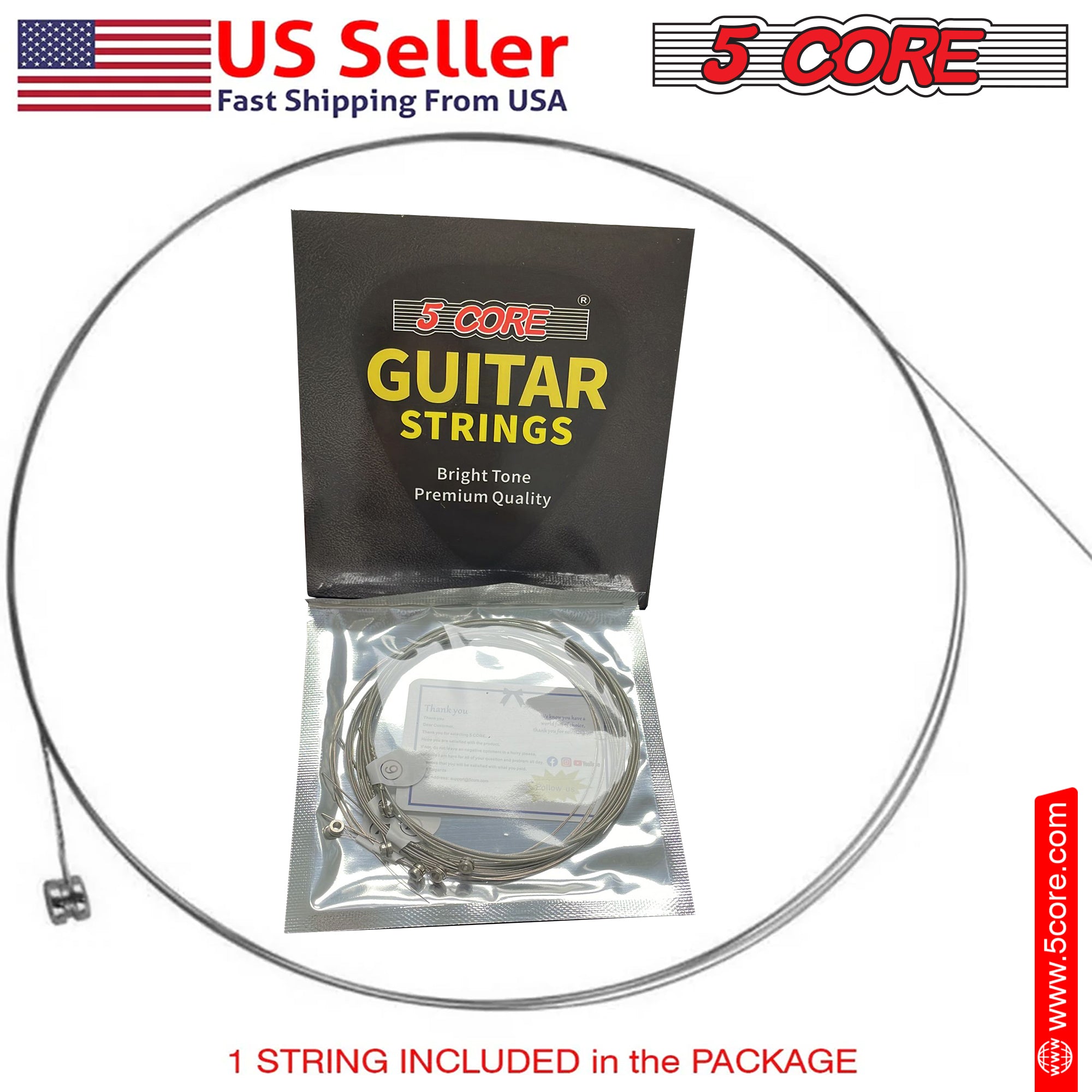 5 Core Electric Guitar Strings • 0.009-.042 Gauge w Deep Bright Tone for 6 String Electric Guitars