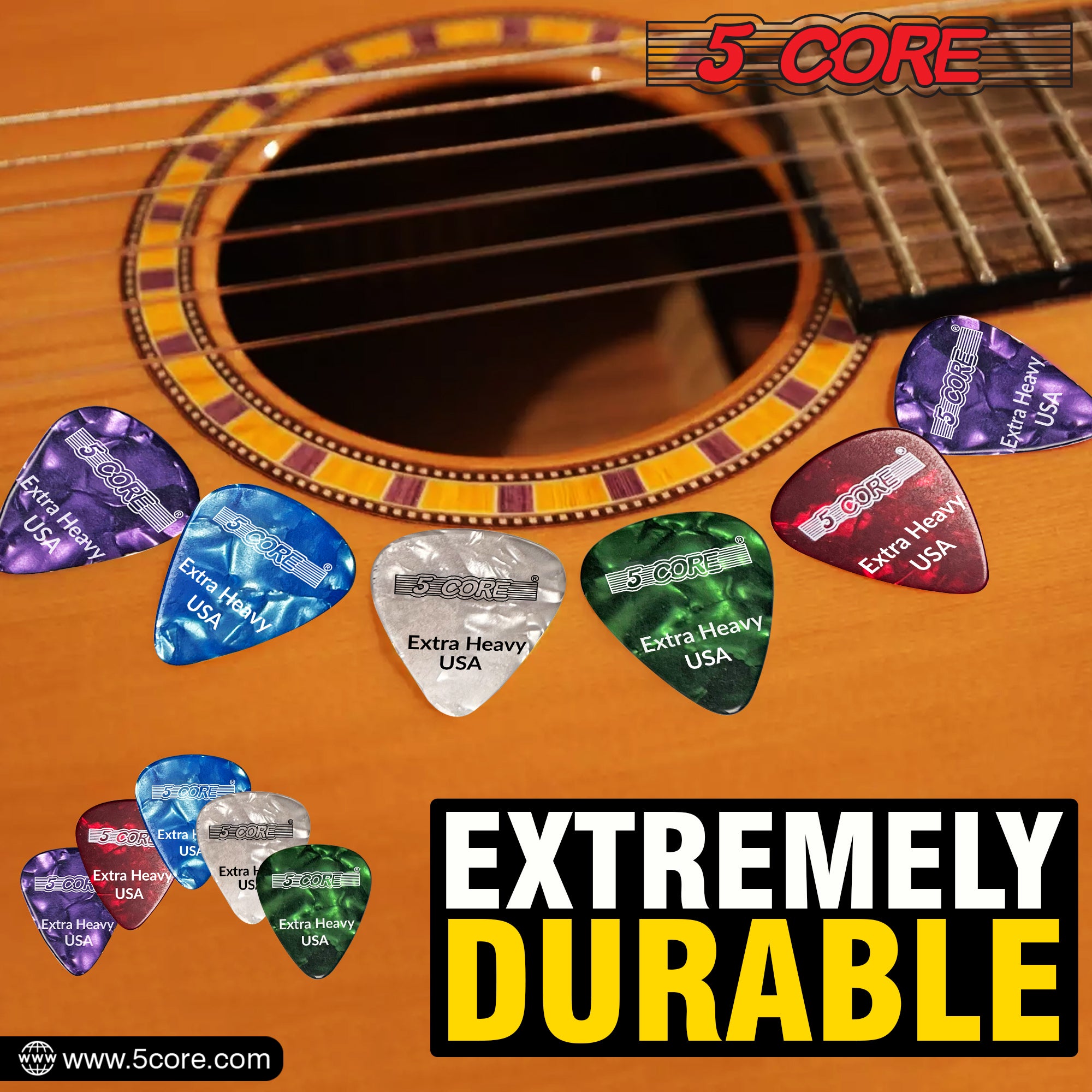 5 Core Guitar Picks | Red Color Pick for Guitar 12 Pcs | Extra Heavy Gauge Durable Premium Celluloid Guitar Picks 1.2mm- G PICK EXH R 12PK