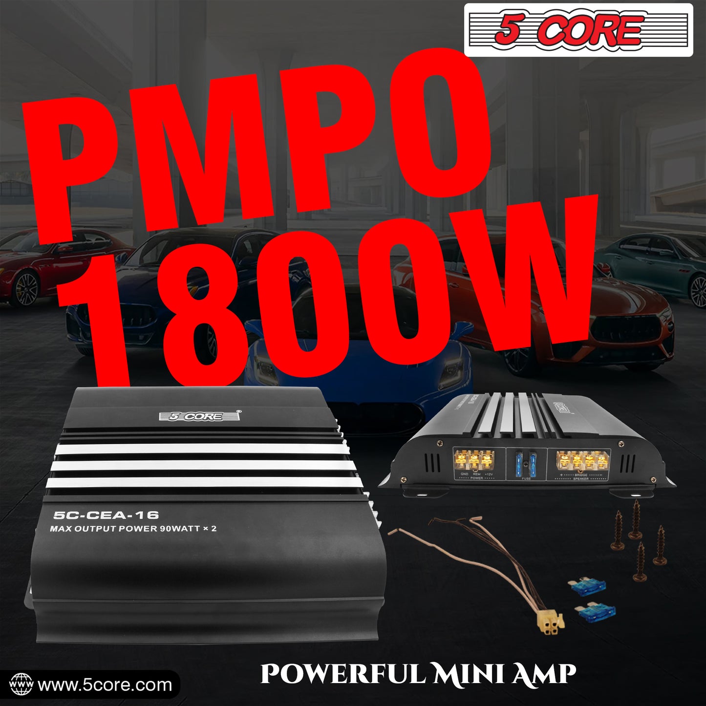5 Core Premium 1800 Watt Car Amplifier | 2 Channel Power Amplifier for Stereo Sound | Audio Receiver amp for RV, Truck, Boat- CEA 16