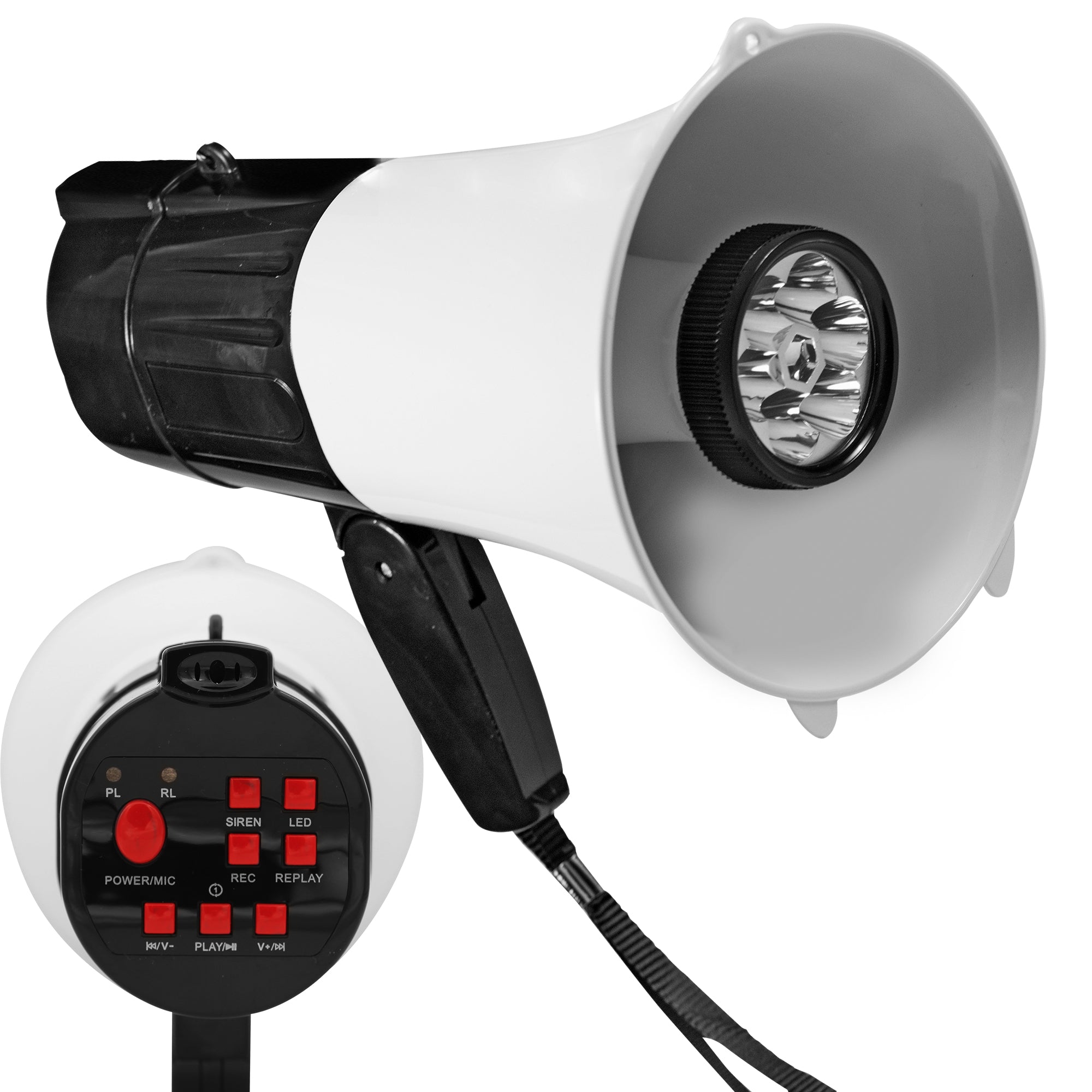 5 Core High Power Megaphone 30W Peak Loud Siren Noise Maker Professional Bullhorn Speaker PA System w LED Flashlight Recording USB SD Card Adjustable Volume for Sports Speeches Events Emergencies - 148 LED