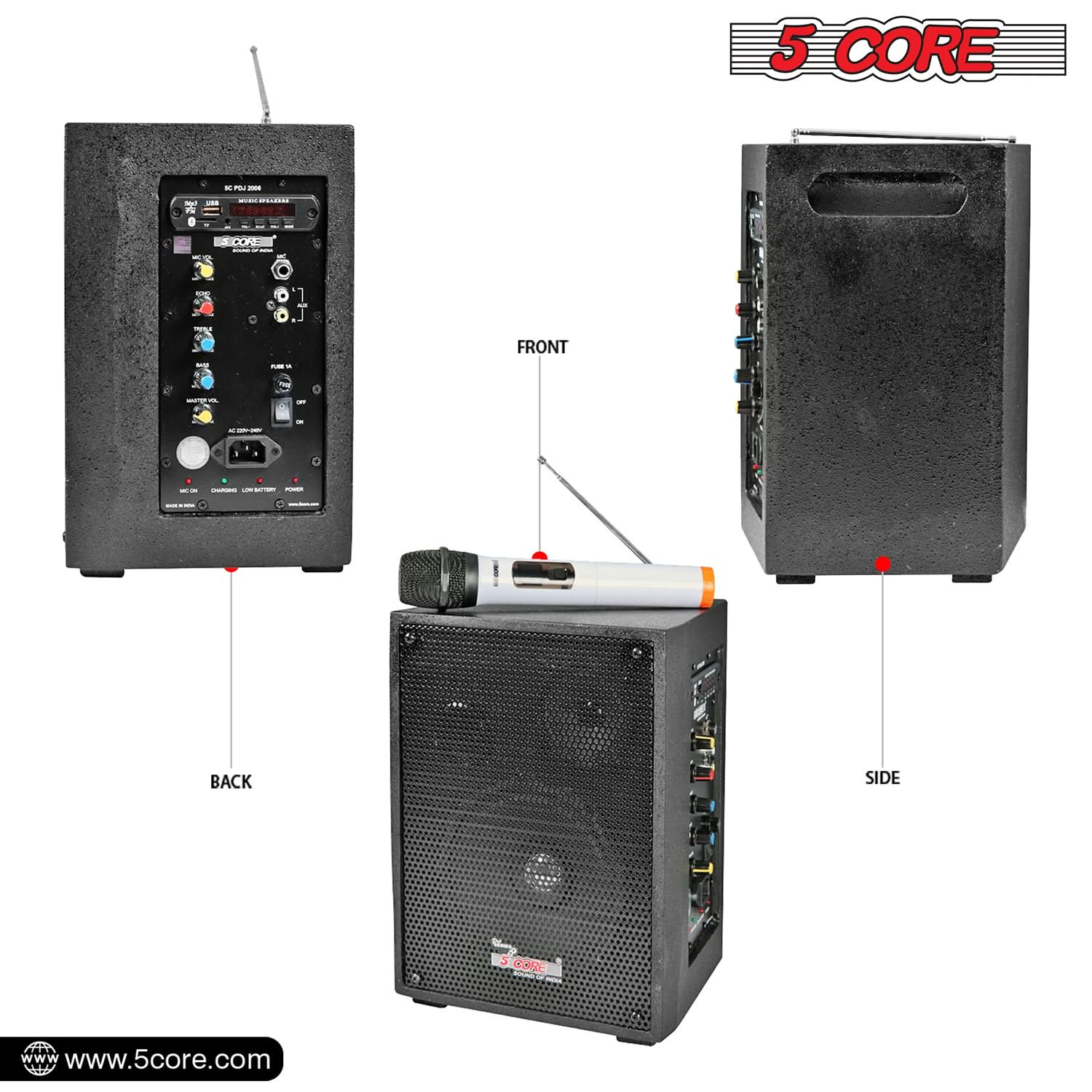 5Core Portable PA Speaker System 40W + Wireless Mic Rechargeable Public Speaking Machine