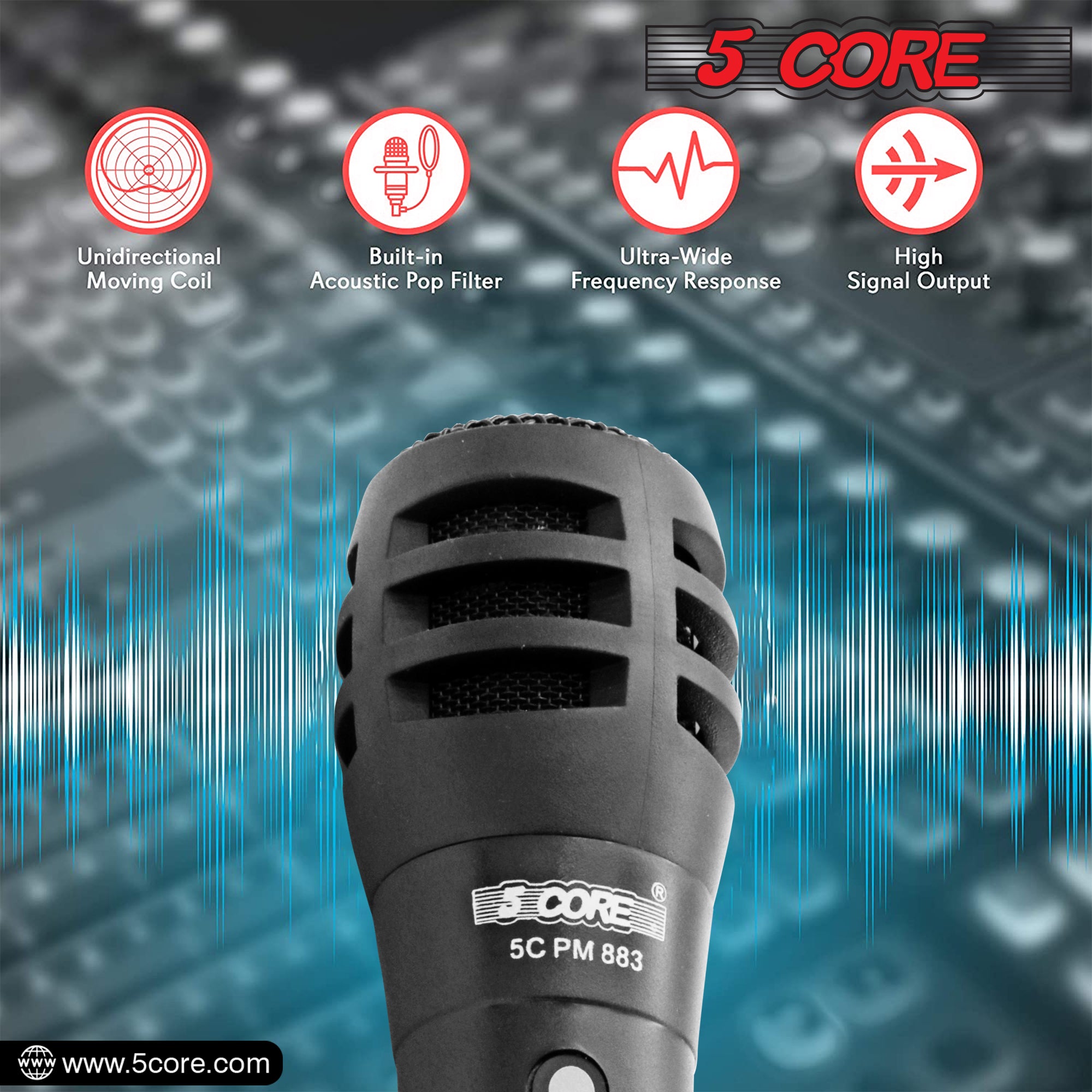5 Core Handheld Microphone For Karaoke Singing • Dynamic Cardioid Unidirectional Vocal XLR Mic