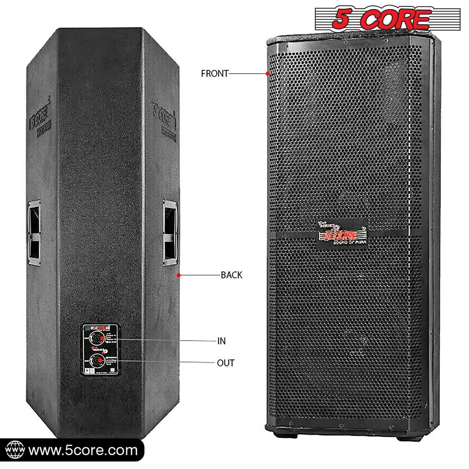 5Core Portable Cabinet PA DJ Speaker System 15 Inch 4000W Passive 3 Way Loudspeaker