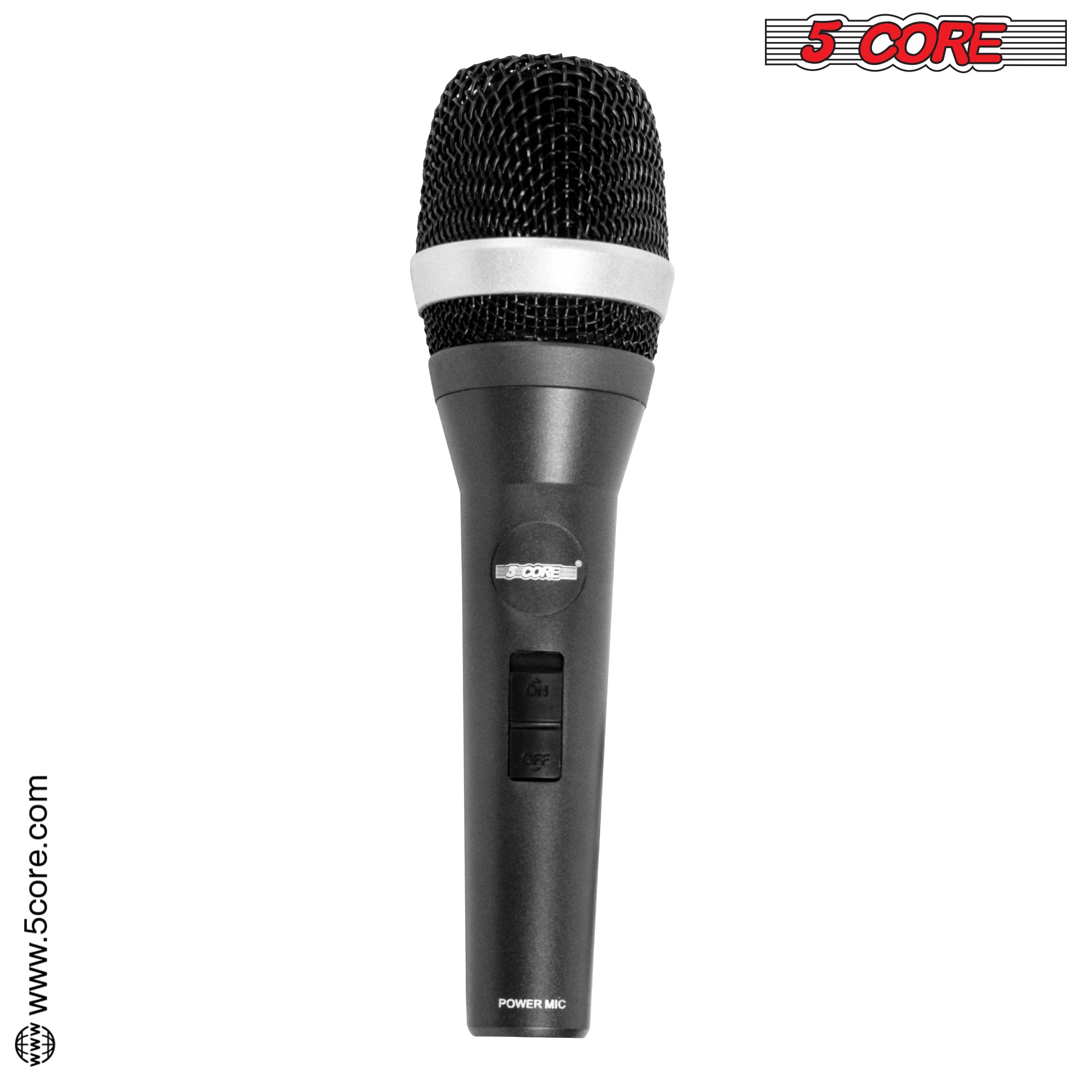 5 Core Microphone 1 Piece Black Karaoke XLR Wired Mic Professional Studio Microfonos w Integrated Pop Filter Dynamic Moving Coil Cardioid Unidirectional Pickup Micrófono for Singing DJ Podcast Speeches Includes Cable Mic Holder Bag- 5C-POWER
