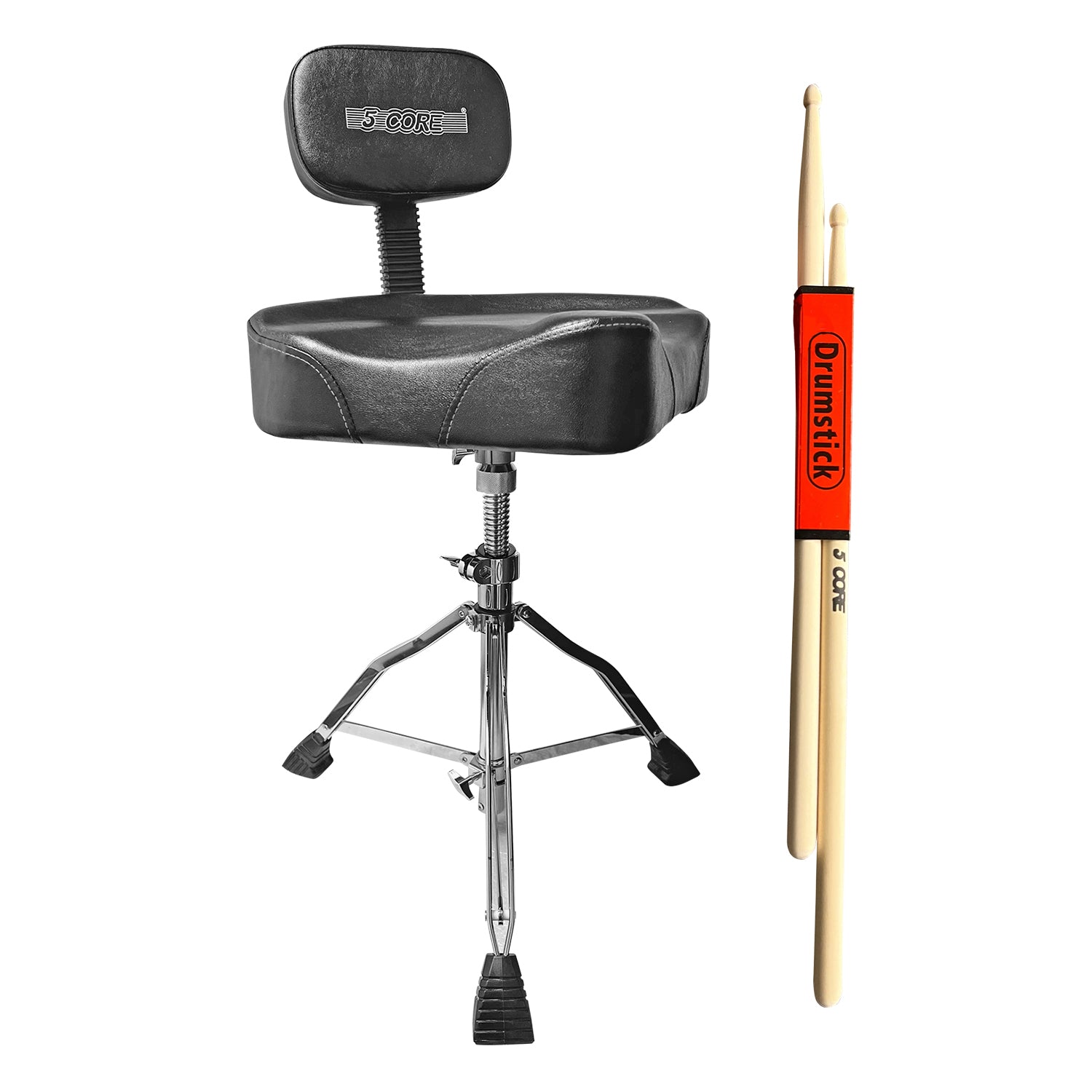 5 Core Drum Throne Comfortable Padded Stool Swivel Height Adjustable Music DJ Chair with Backrest