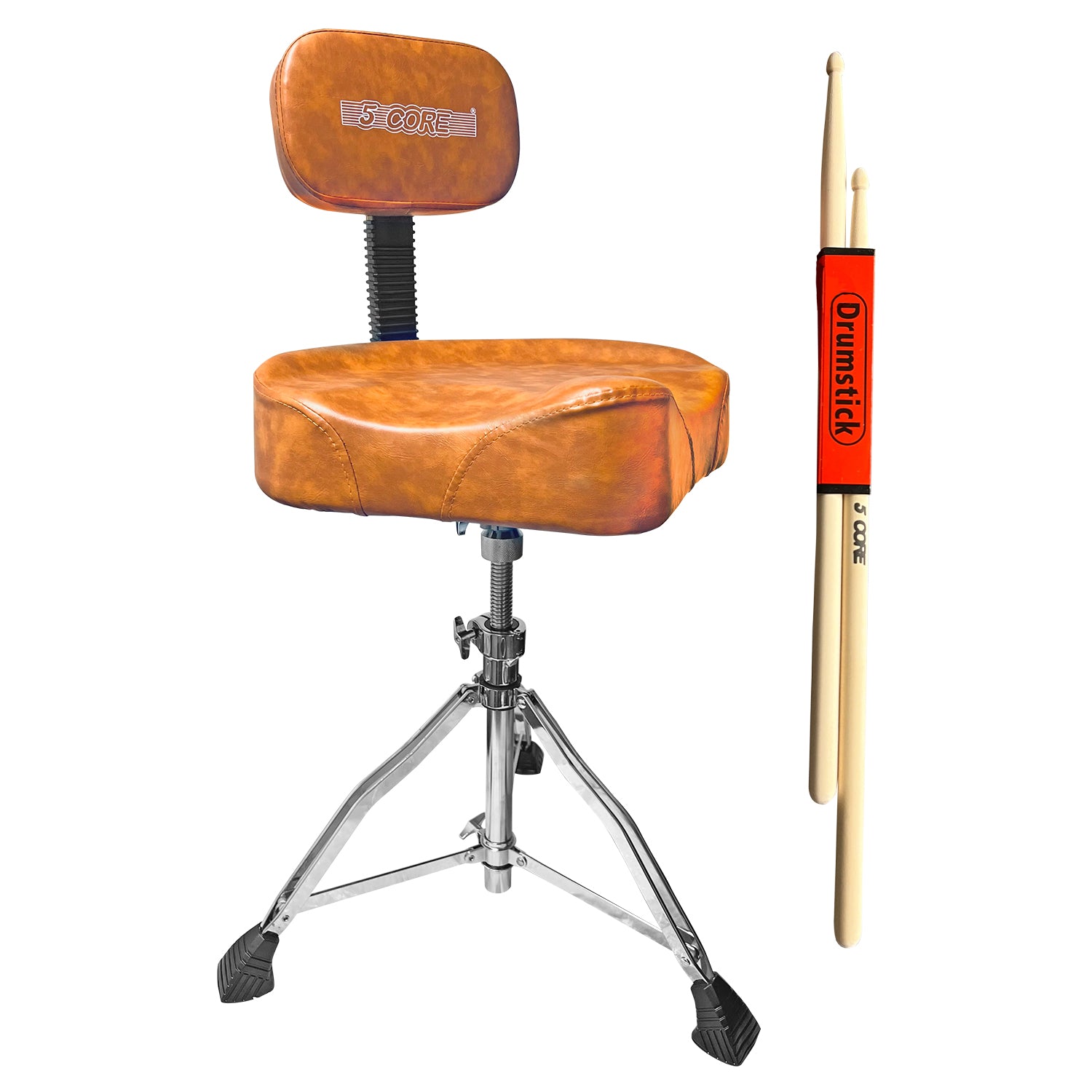 5 Core Drum Throne with Backrest Brown• Height Adjustable Comfortable Guitar Stool Motorcycle Style Seat
