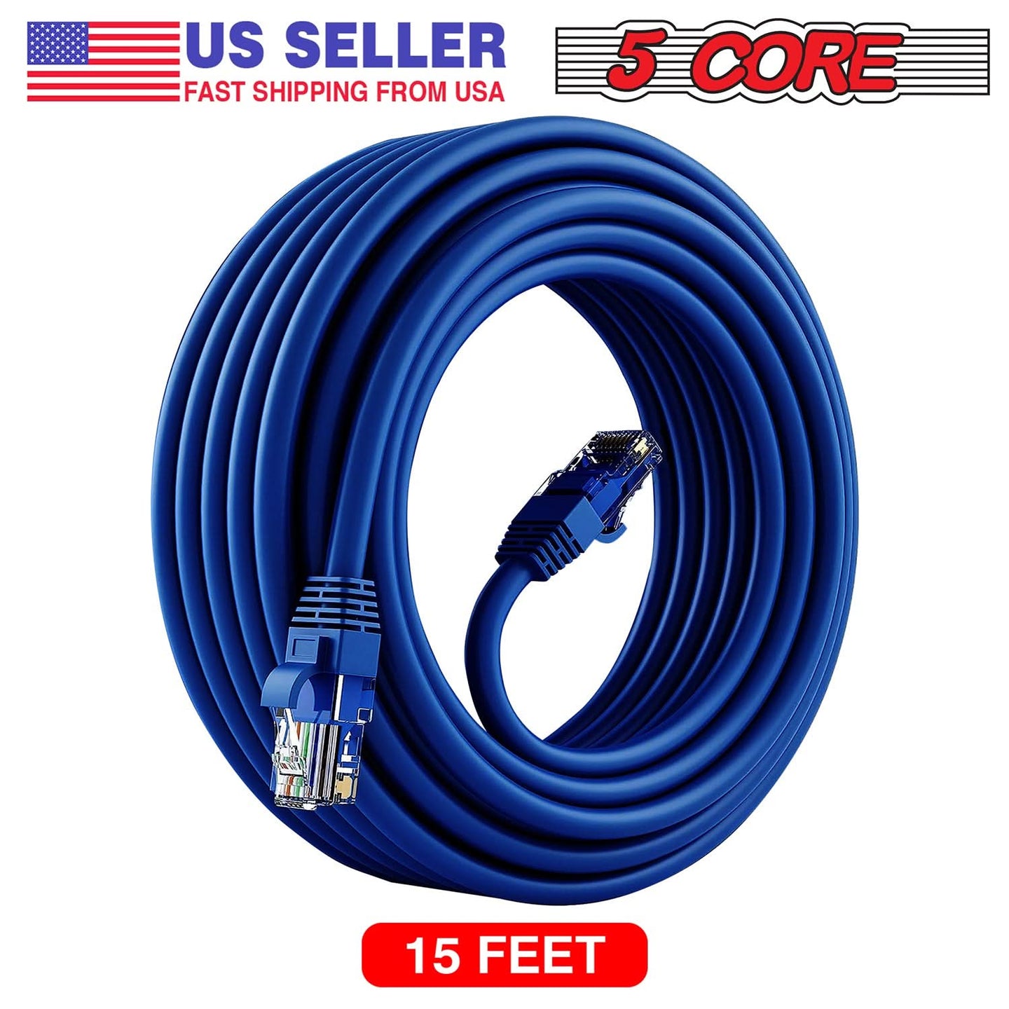 5Core Cat 6 Ethernet Cable Long Computer Internet Cables WiFi RJ45 Cord for Gaming