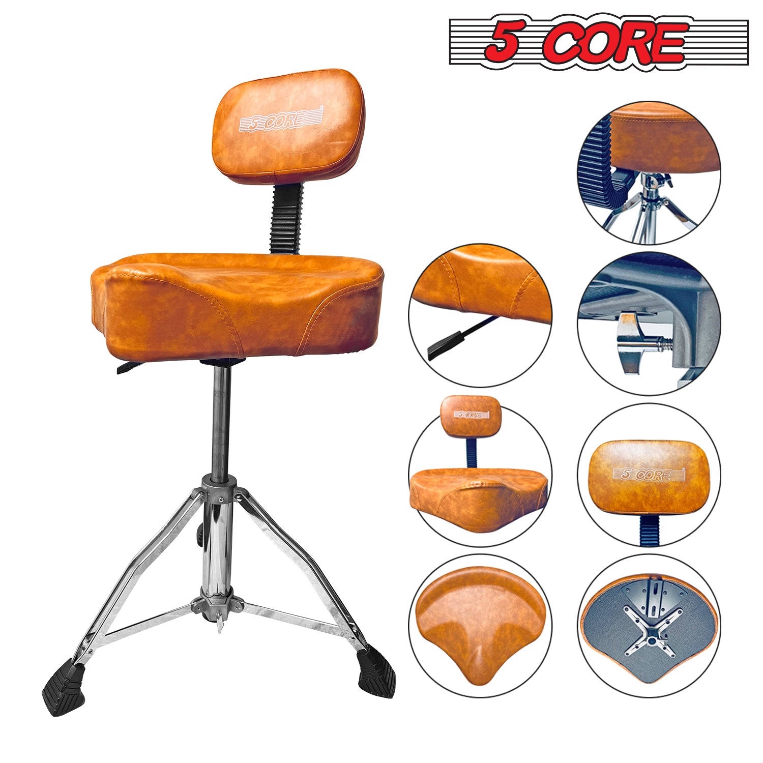5 CORE Brown Drum Throne with Backrest Hydraulic Adjustable