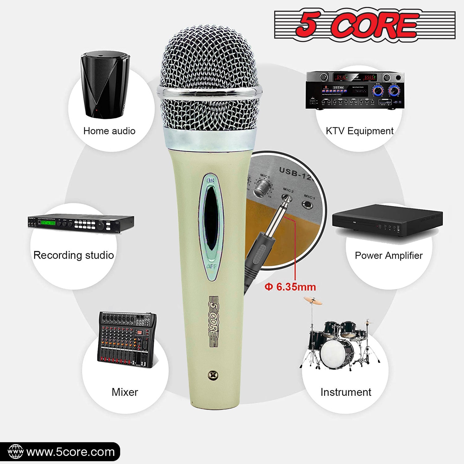 5 núcleo micrófono pro microfono microfono Mic XLR Audio Cardiod Vocal Karaoke PM 286 WH