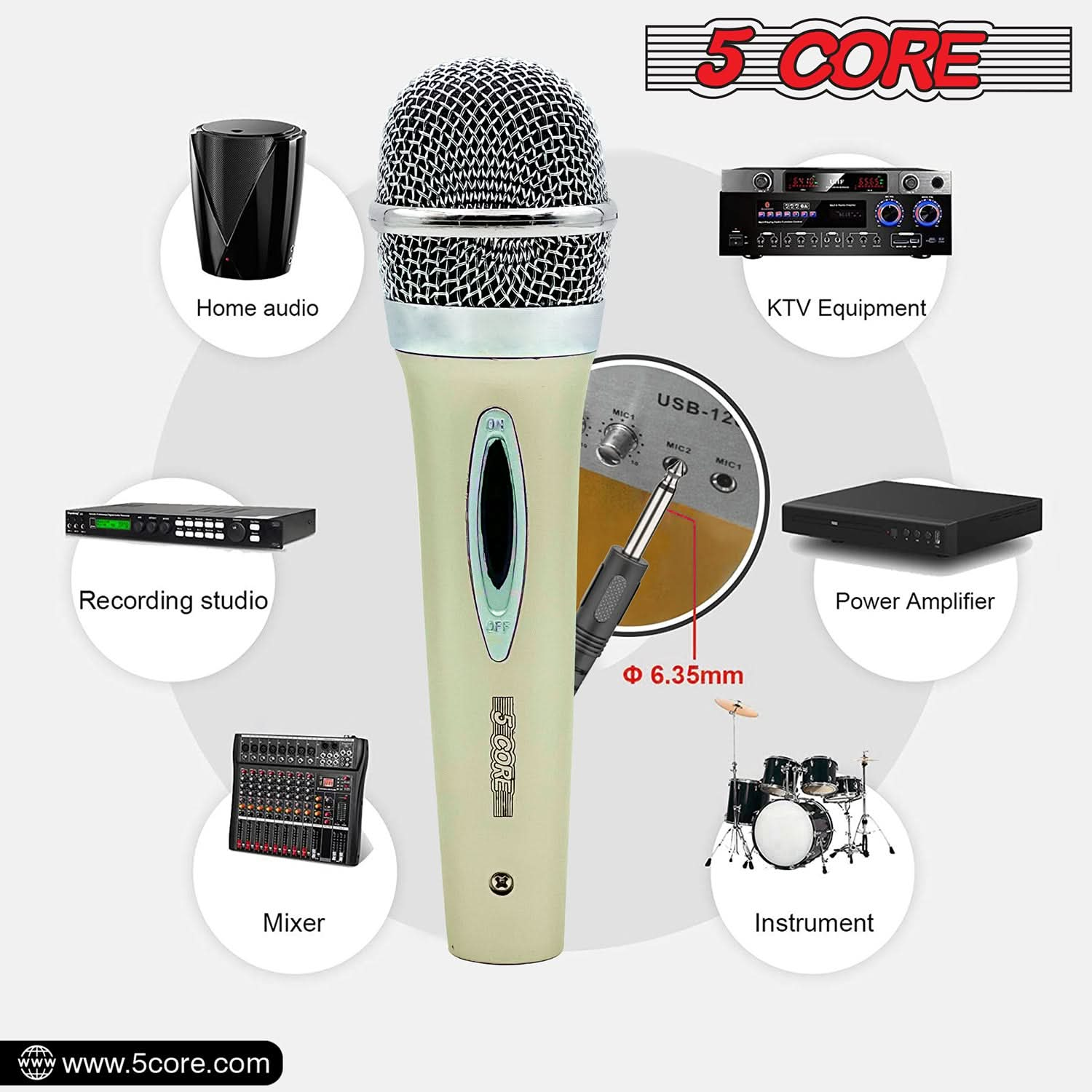 5Core Microphone For Singing Karaoke Mic XLR Dynamic Mic Cardioid Unidirectional Microfono 1/2 Pc