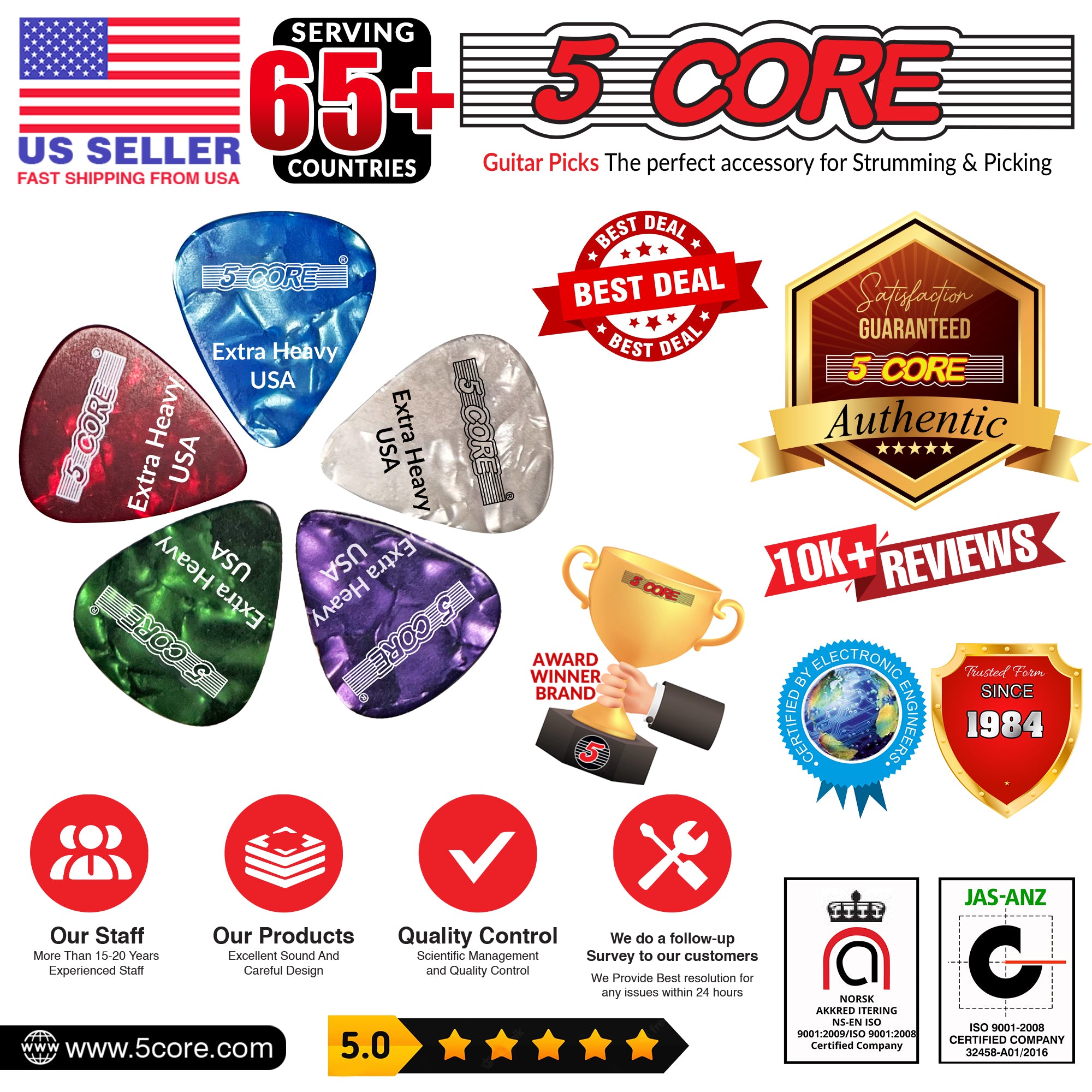 5 Core Celluloid Guitar Picks 12Pack  Extra Heavy Gauge Plectrums for Acoustic Electric Bass Guitar