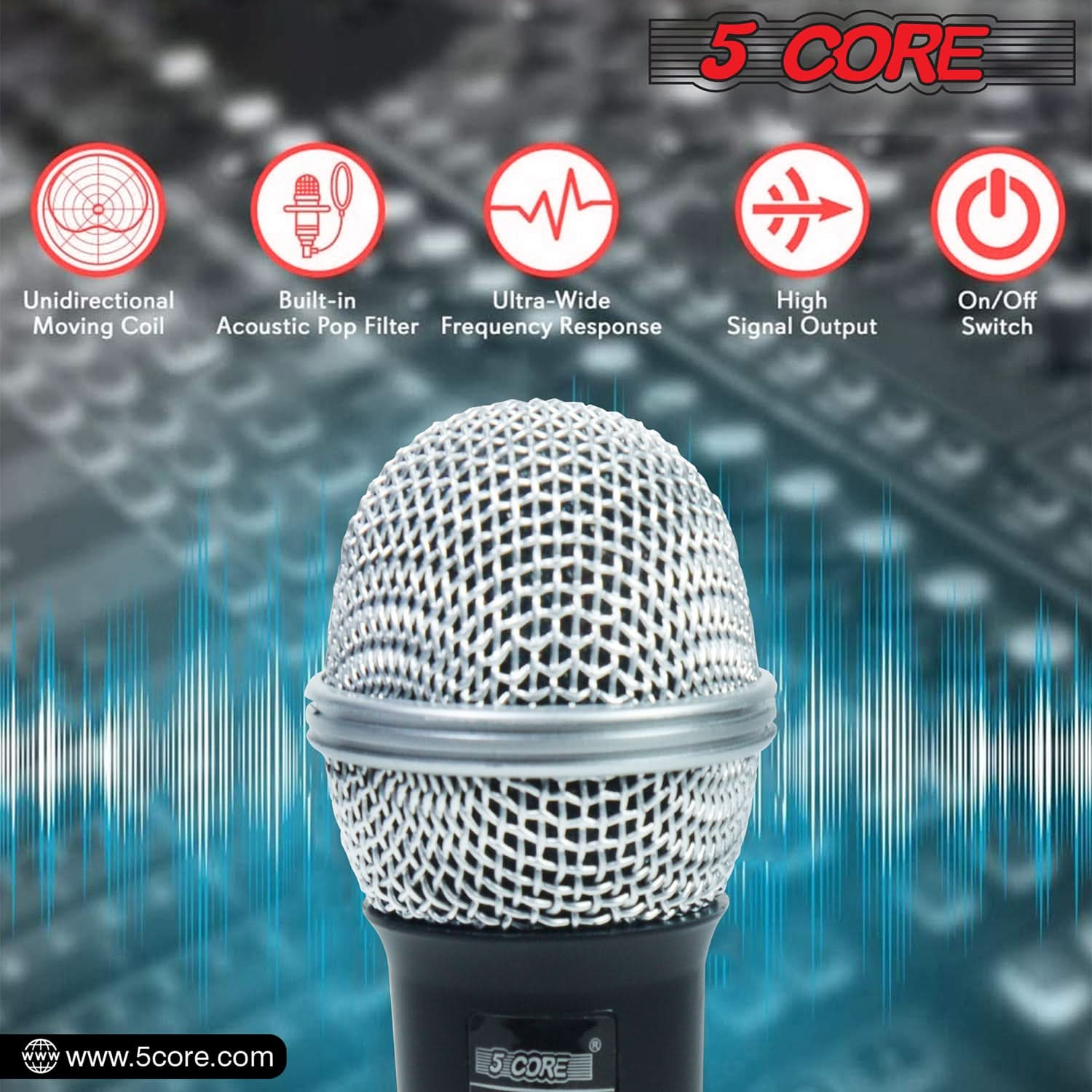 5Core XLR Microphone Dynamic Mic Karaoke Singing Studio Mics Handheld Microfono