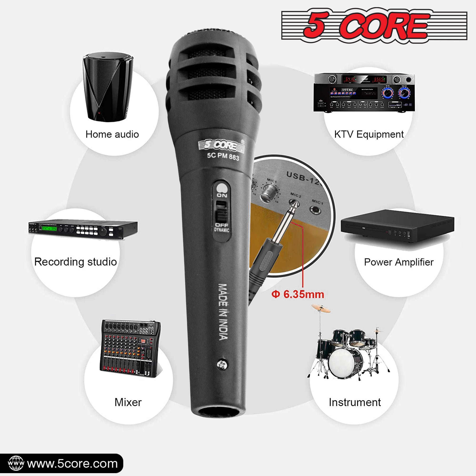 5 Core Handheld Microphone For Karaoke Singing • Dynamic Cardioid Unidirectional Vocal XLR Mic
