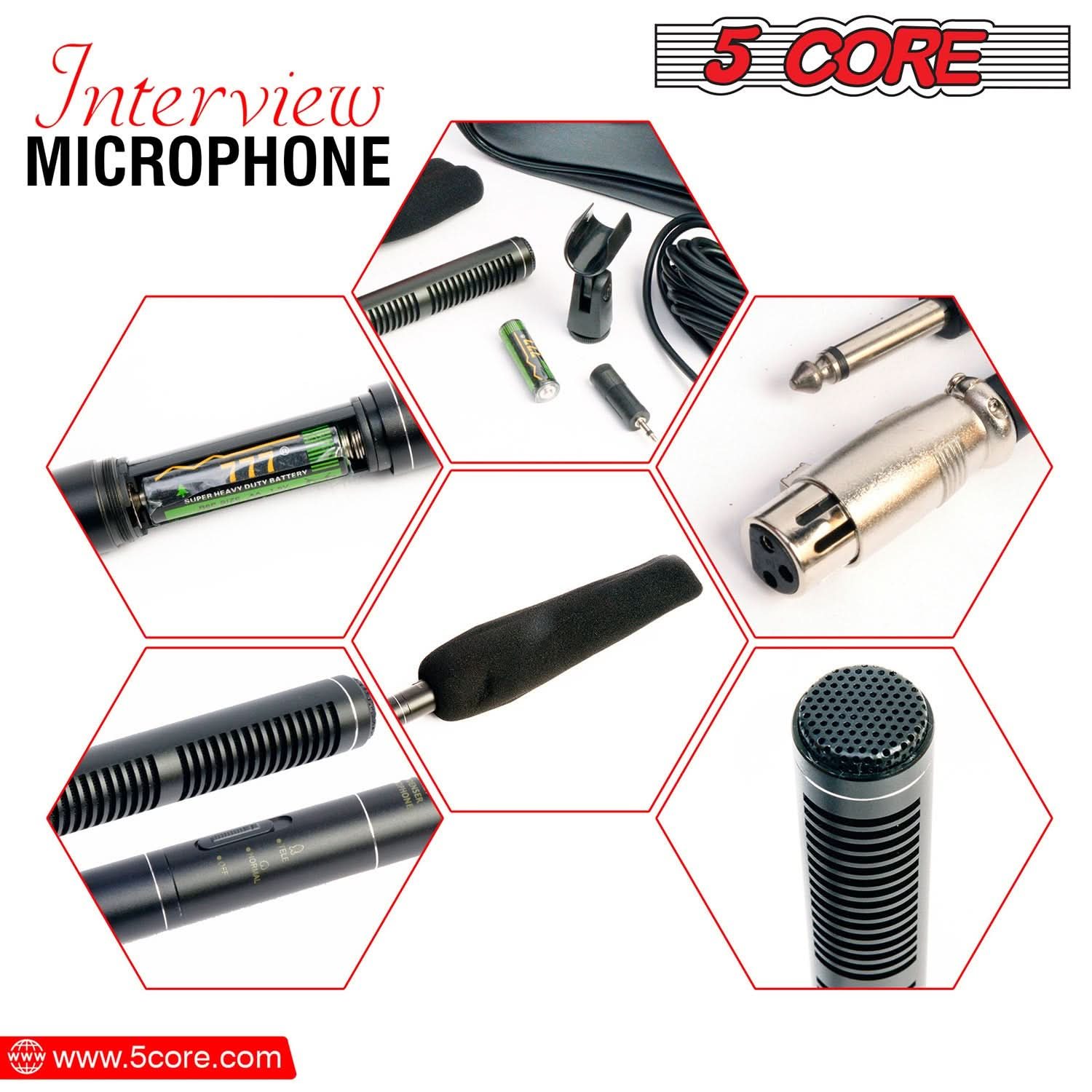 5Core Interview Microphone Condenser Shotgun Mic w Uni-Directional Pickup XLR Connection