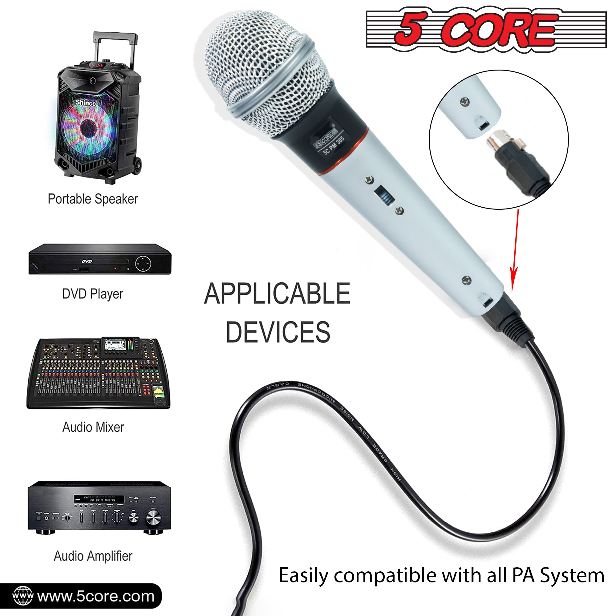 5 Core Microphone Karaoke XLR Wired Mic Professional Studio Microfonos w ON/OFF Switch Pop Filter Cardioid Unidirectional Pickup Handheld -PM 305